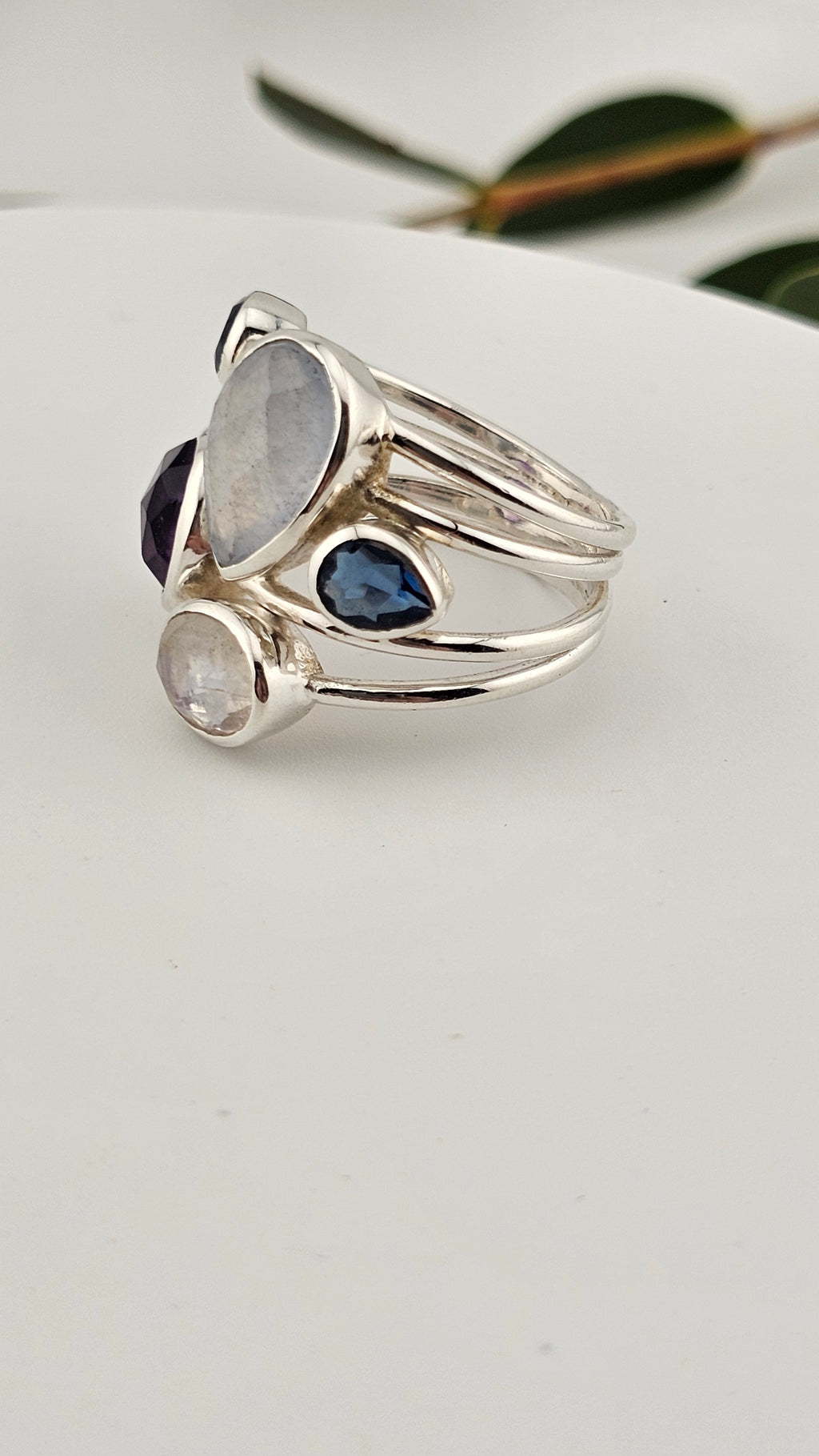 925 Sterling Silver Multigemstone Statement Ring , size P 1/2