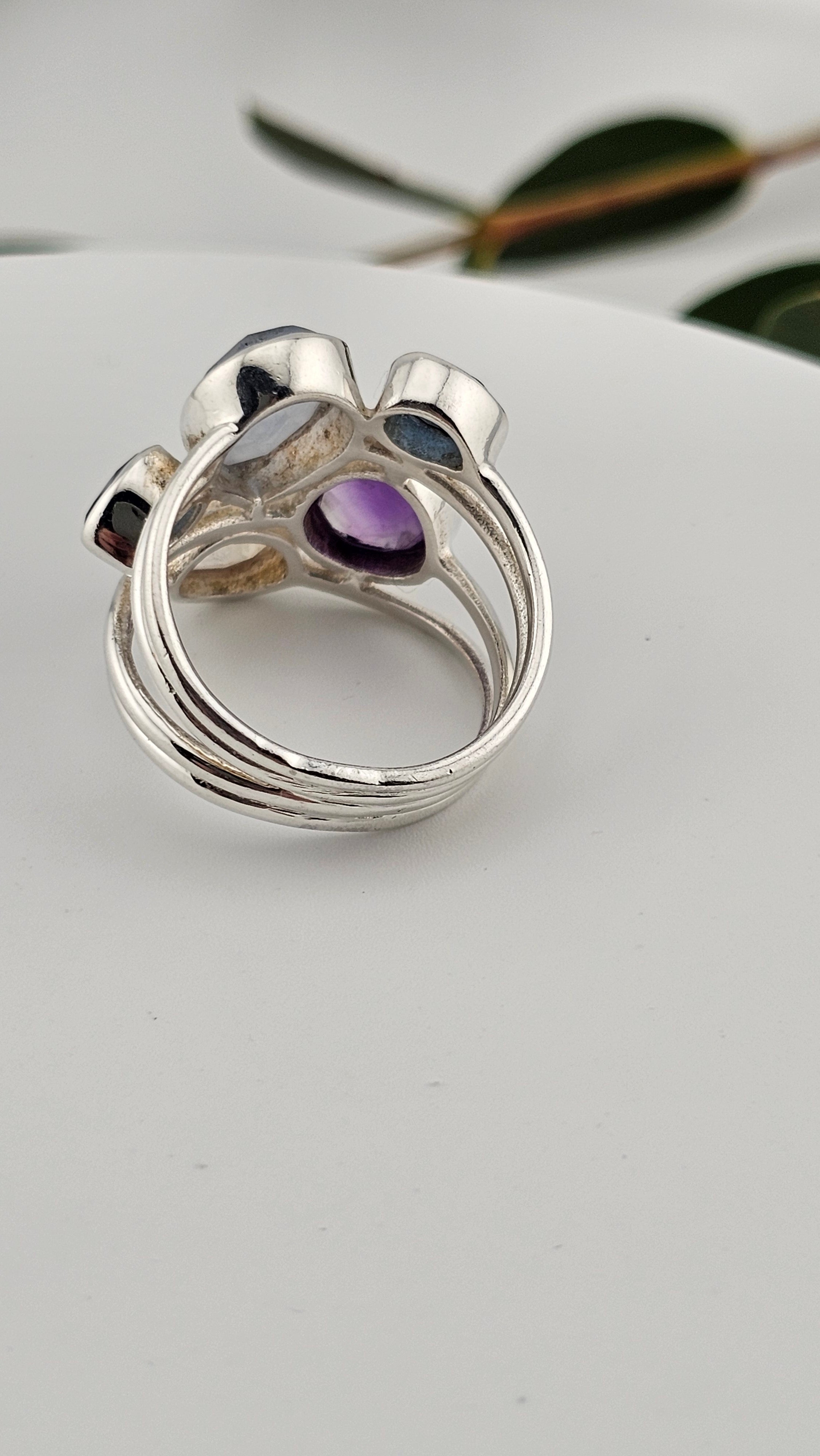 925 Sterling Silver Multigemstone Statement Ring , size P 1/2