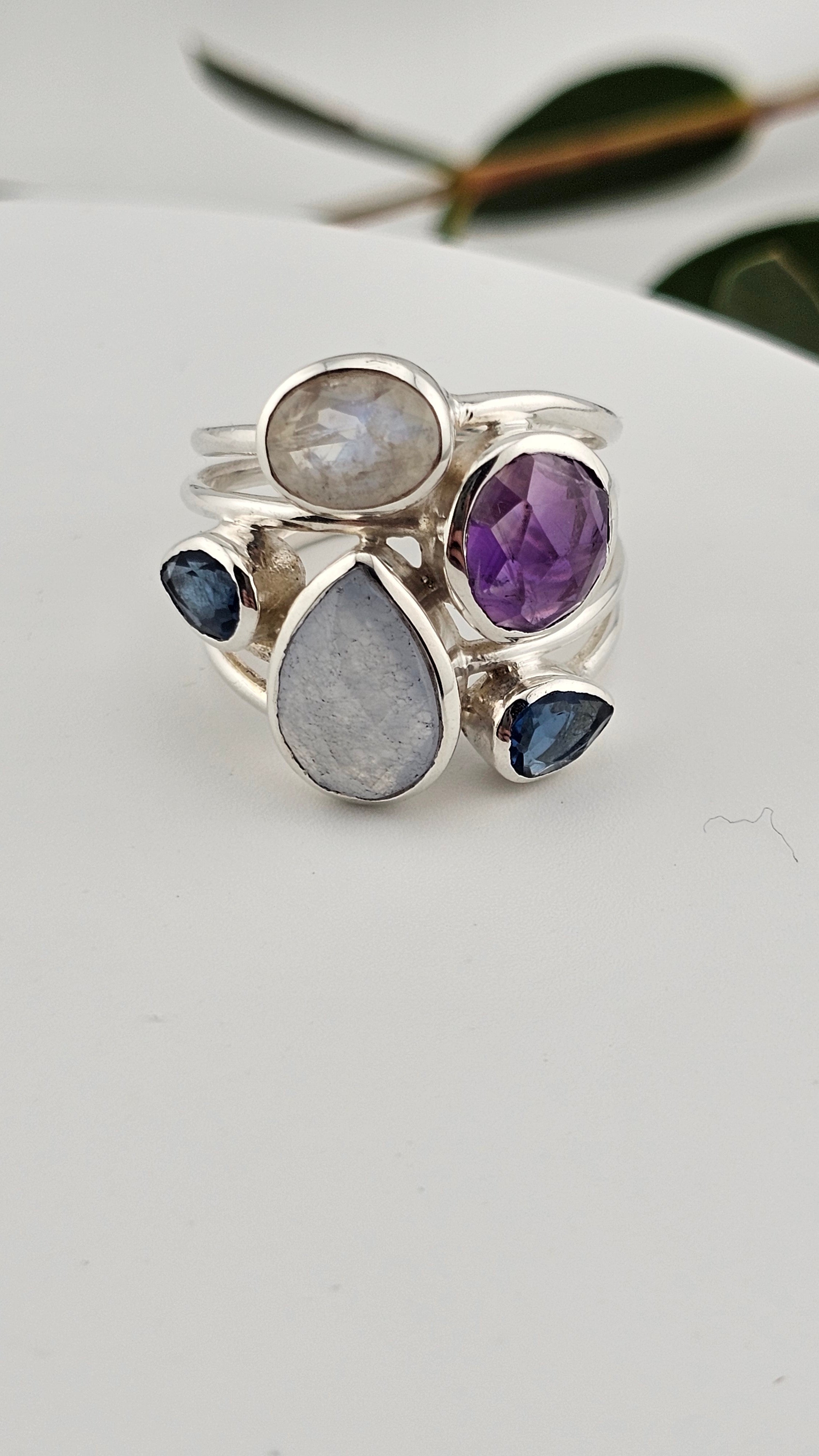 925 Sterling Silver Multigemstone Statement Ring , size P 1/2