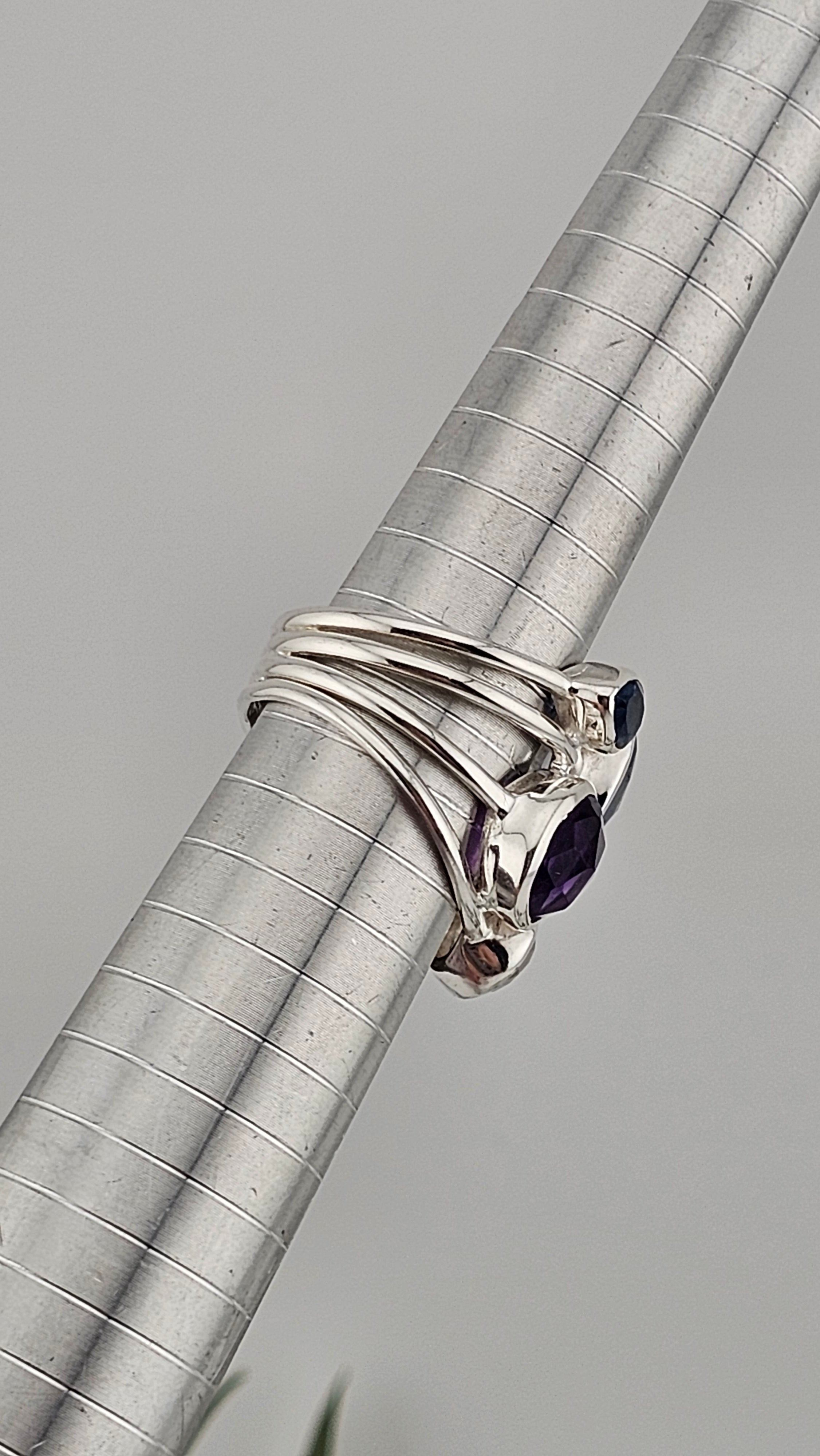 925 Sterling Silver Multigemstone Statement Ring , size P 1/2