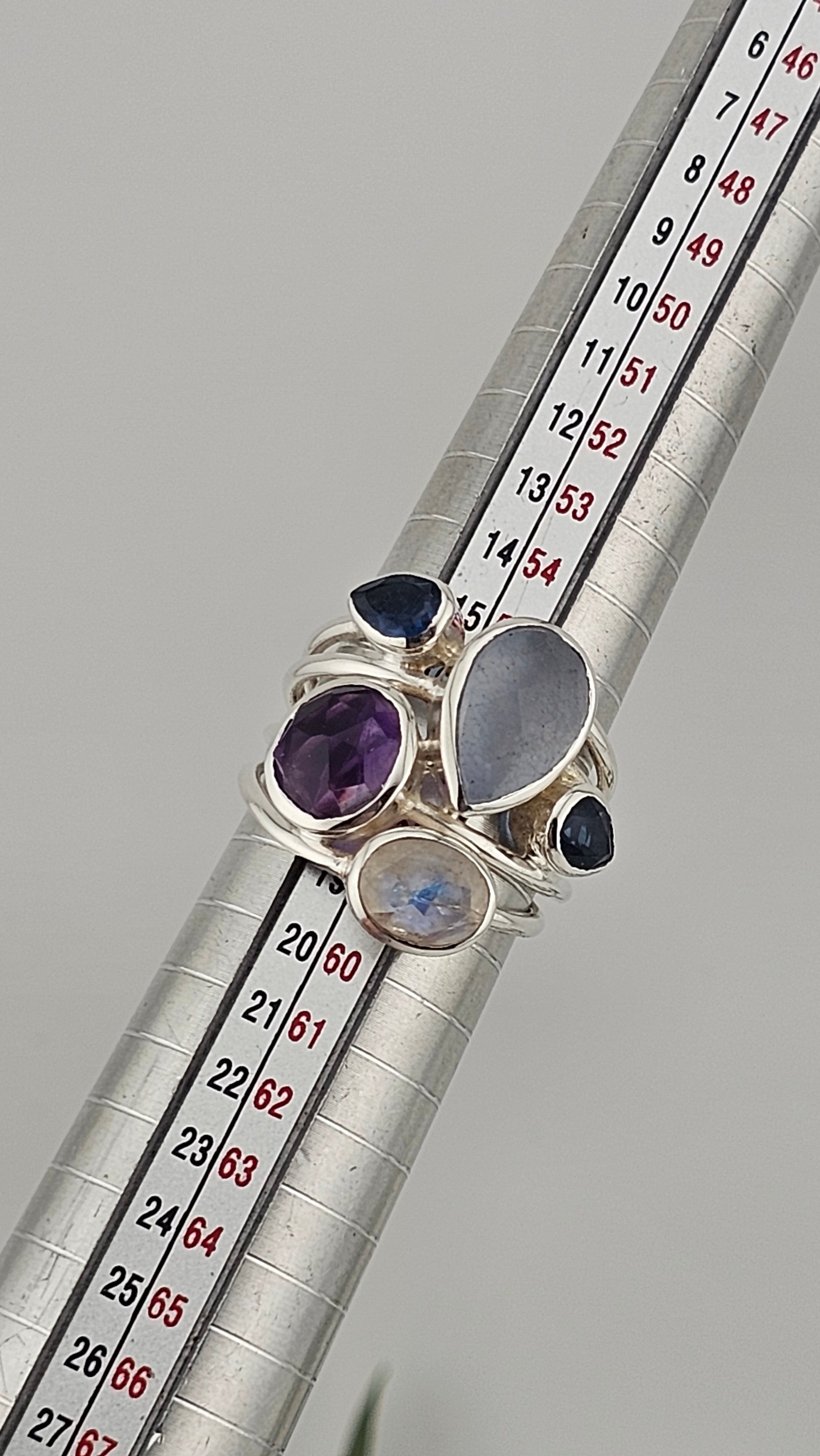 925 Sterling Silver Multigemstone Statement Ring , size P 1/2