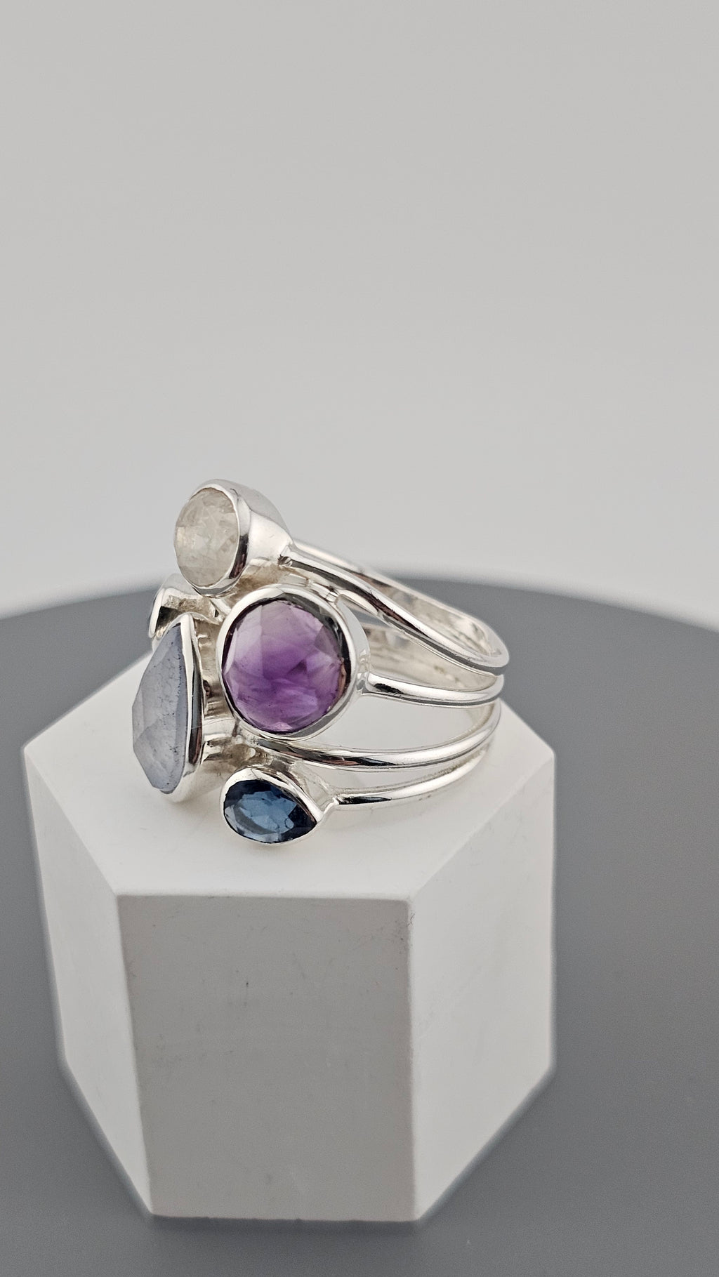 925 Sterling Silver Multigemstone Statement Ring , size P 1/2