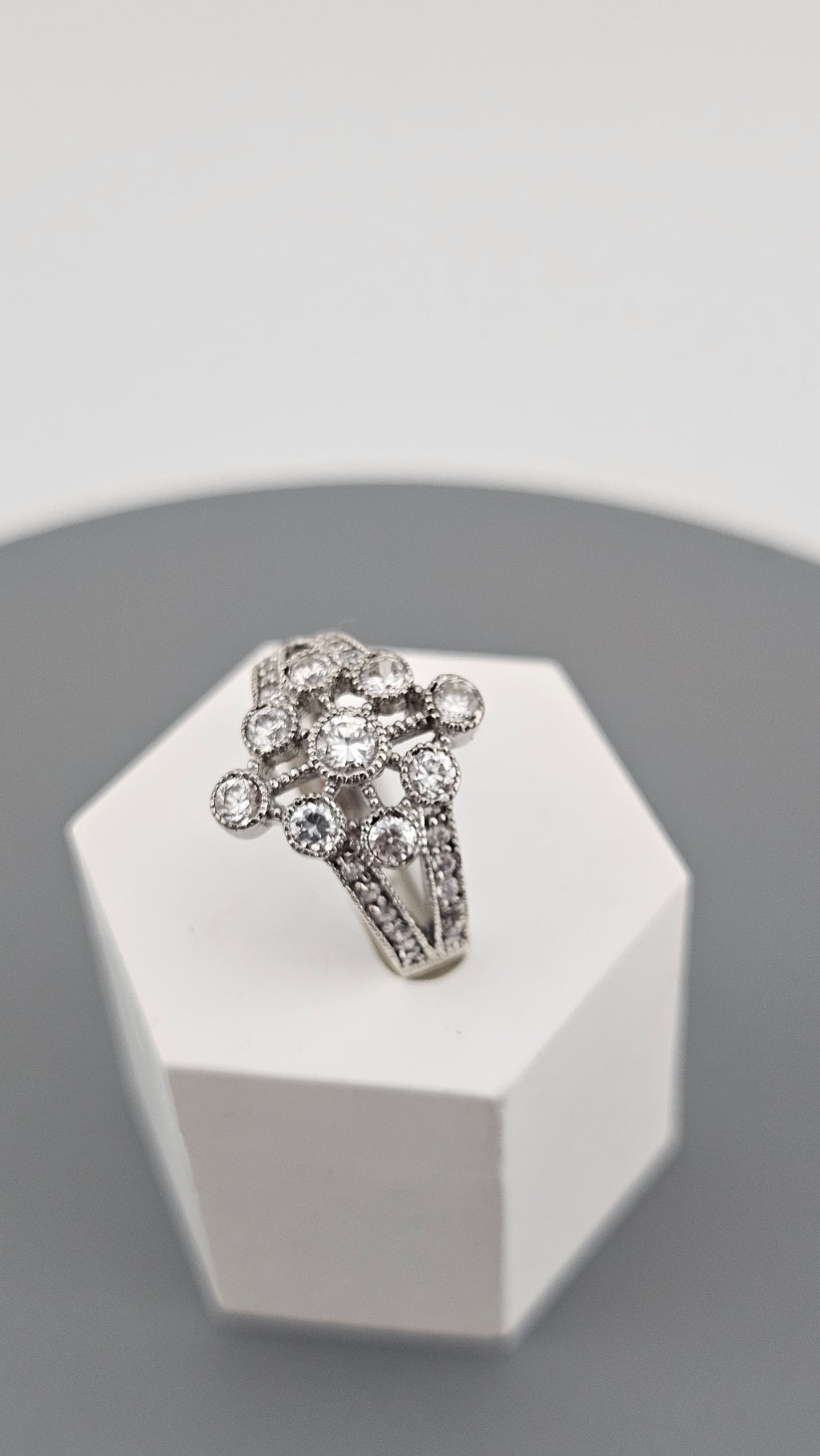 925 Sterling Silver Art Deco Style Cluster Ring , size K 1/2