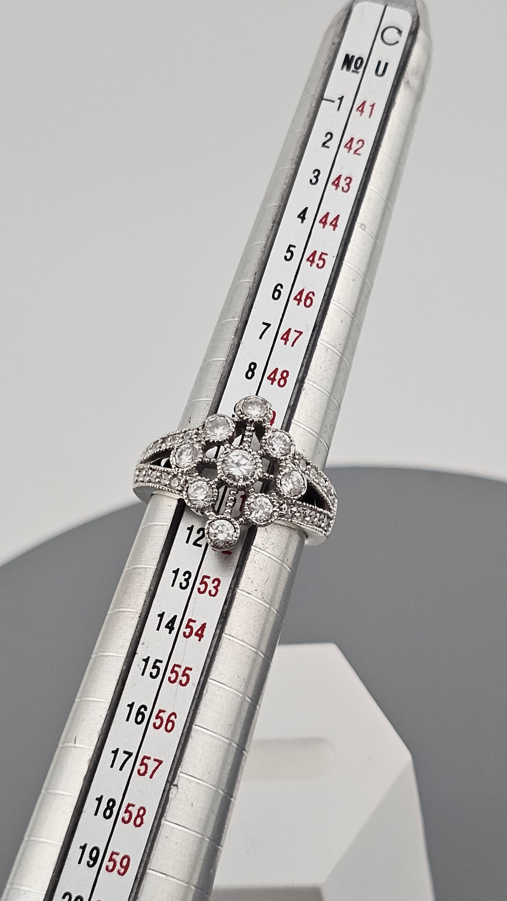 925 Sterling Silver Art Deco Style Cluster Ring , size K 1/2