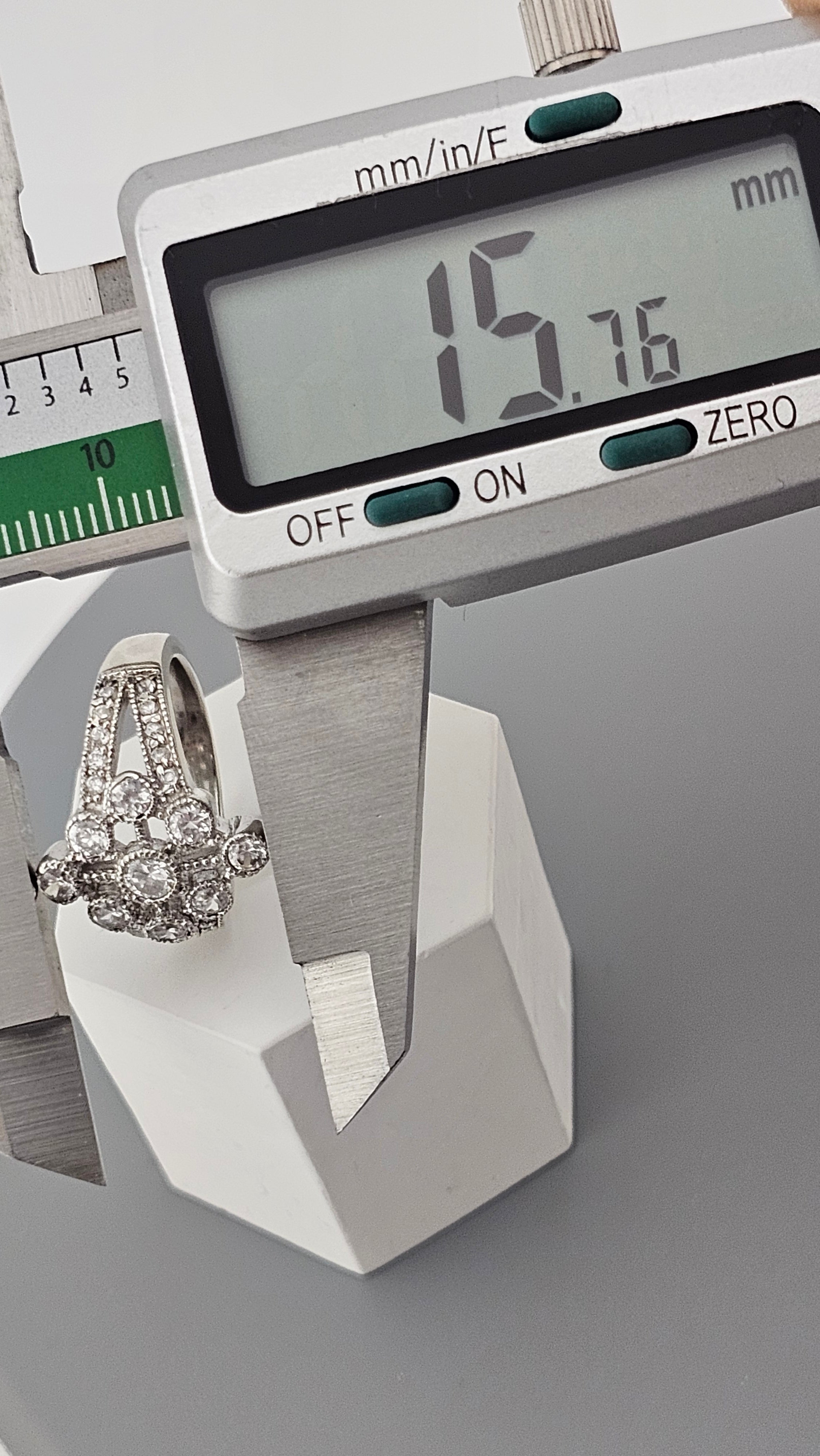 925 Sterling Silver Art Deco Style Cluster Ring , size K 1/2