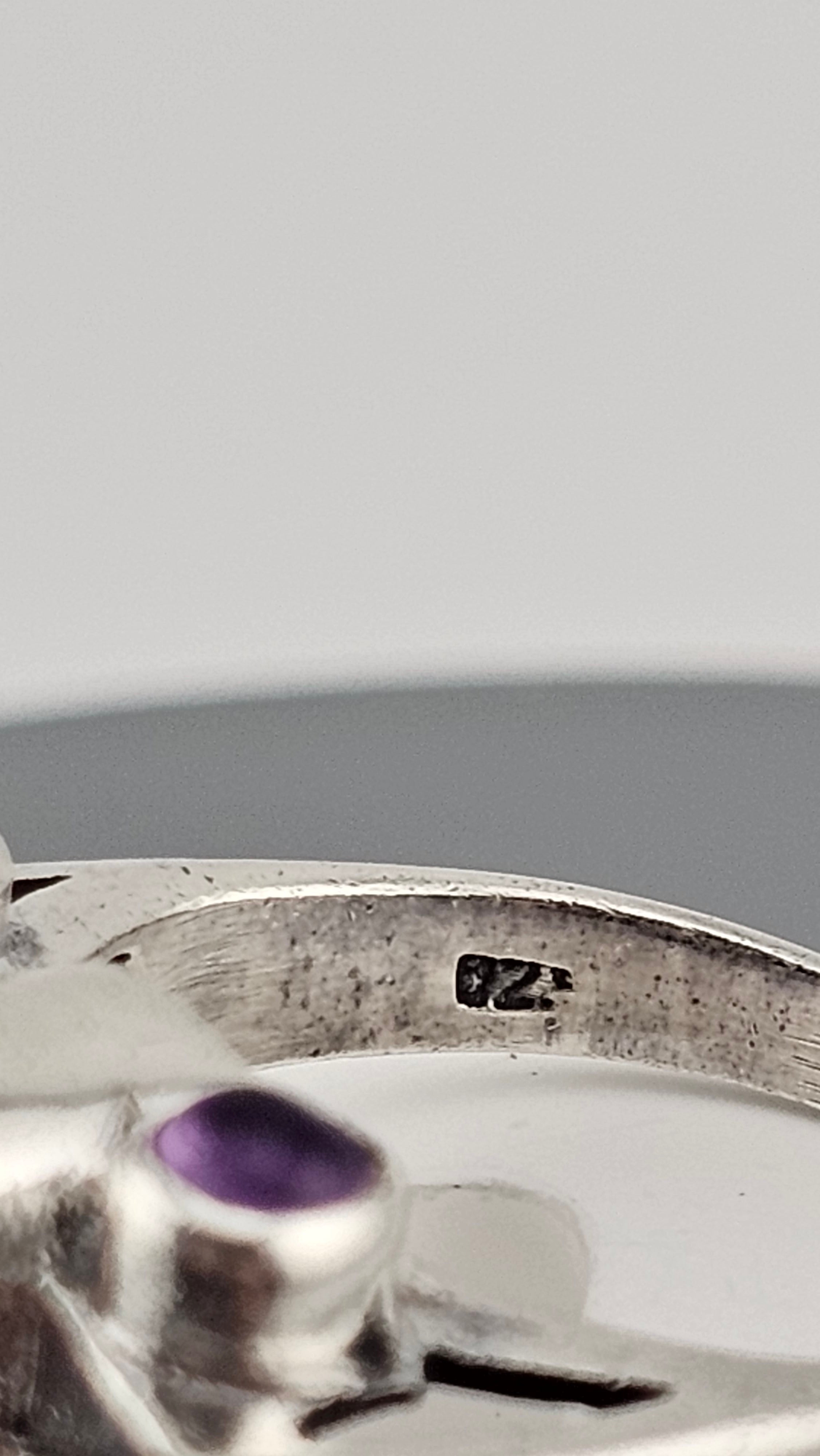 Vintage 925 Sterling Silver Ring Featuring Amethyst and Marcasites Gemstones, size Q 1/2