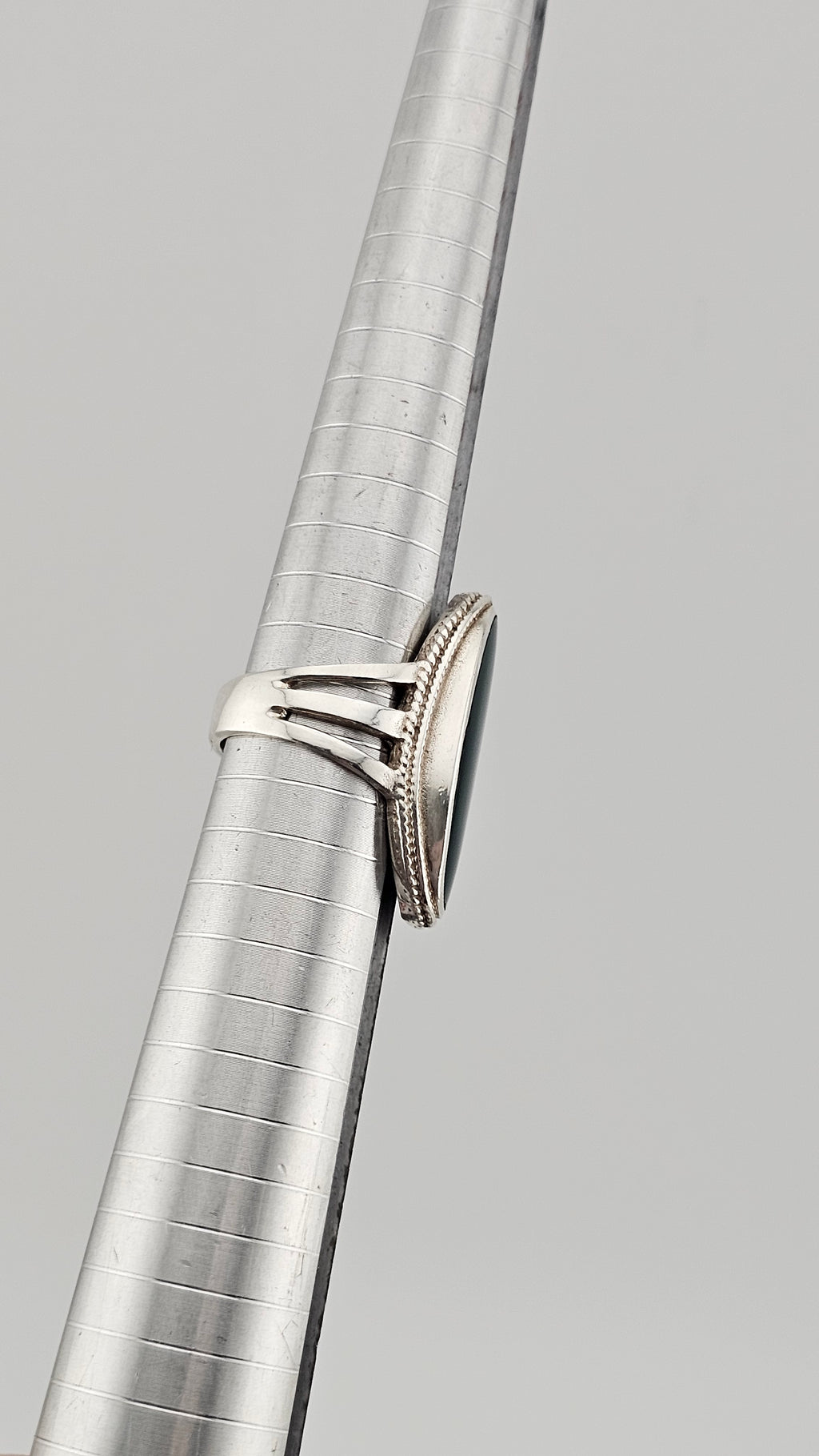 925 Sterling Silver Statement Ring set with Natural Green Onyx,size O