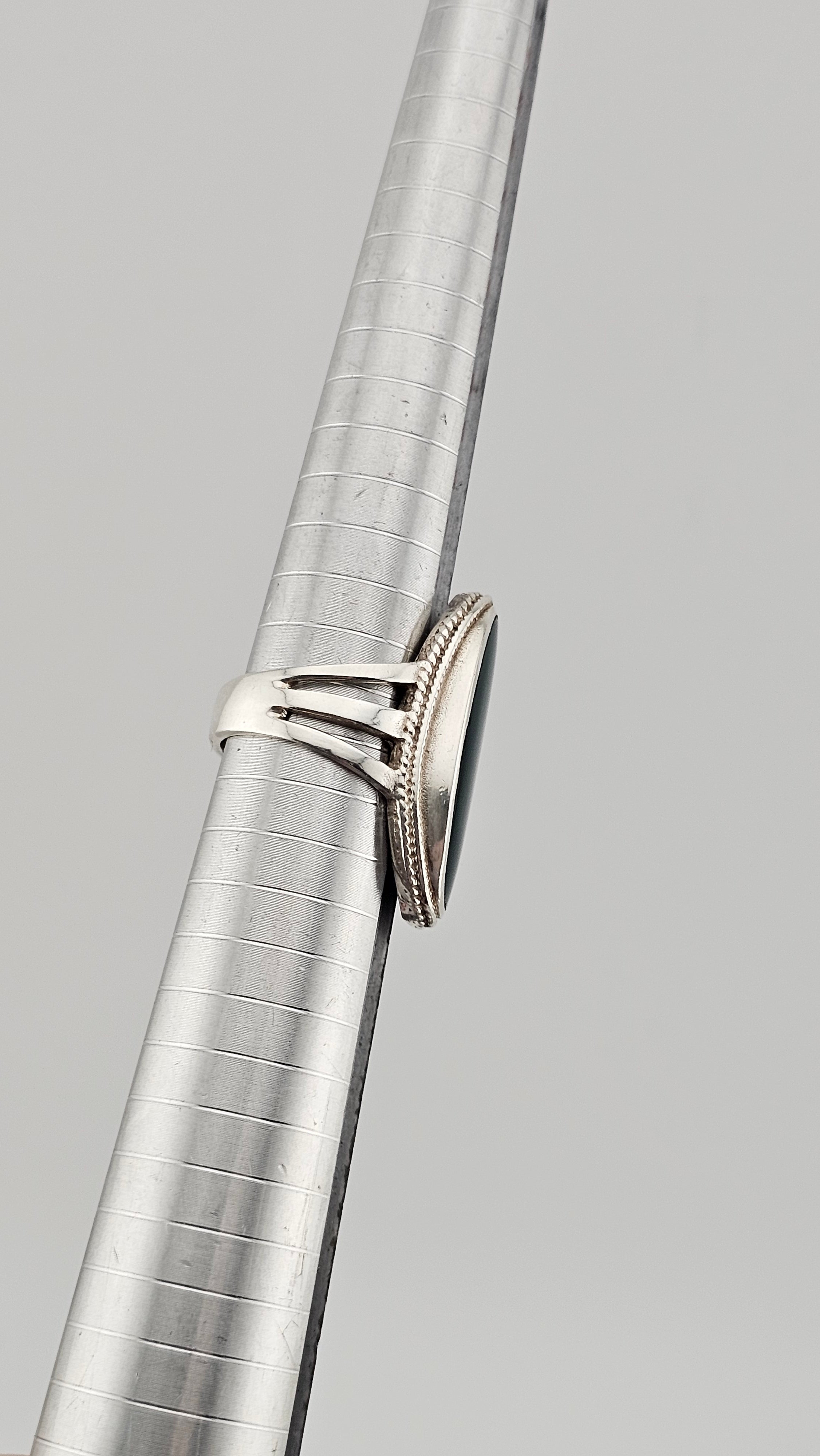 925 Sterling Silver Statement Ring set with Natural Green Onyx,size O