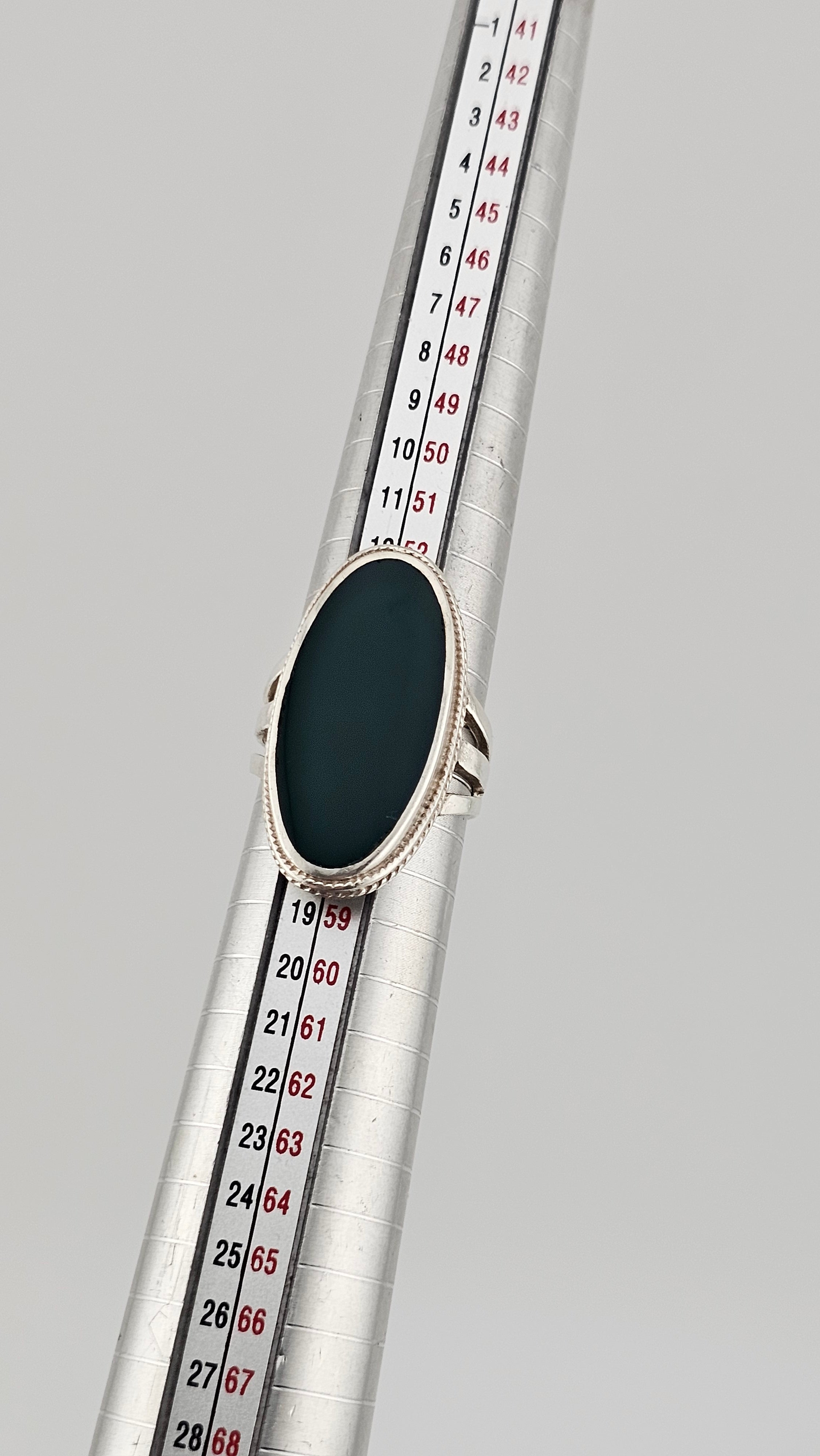 925 Sterling Silver Statement Ring set with Natural Green Onyx,size O