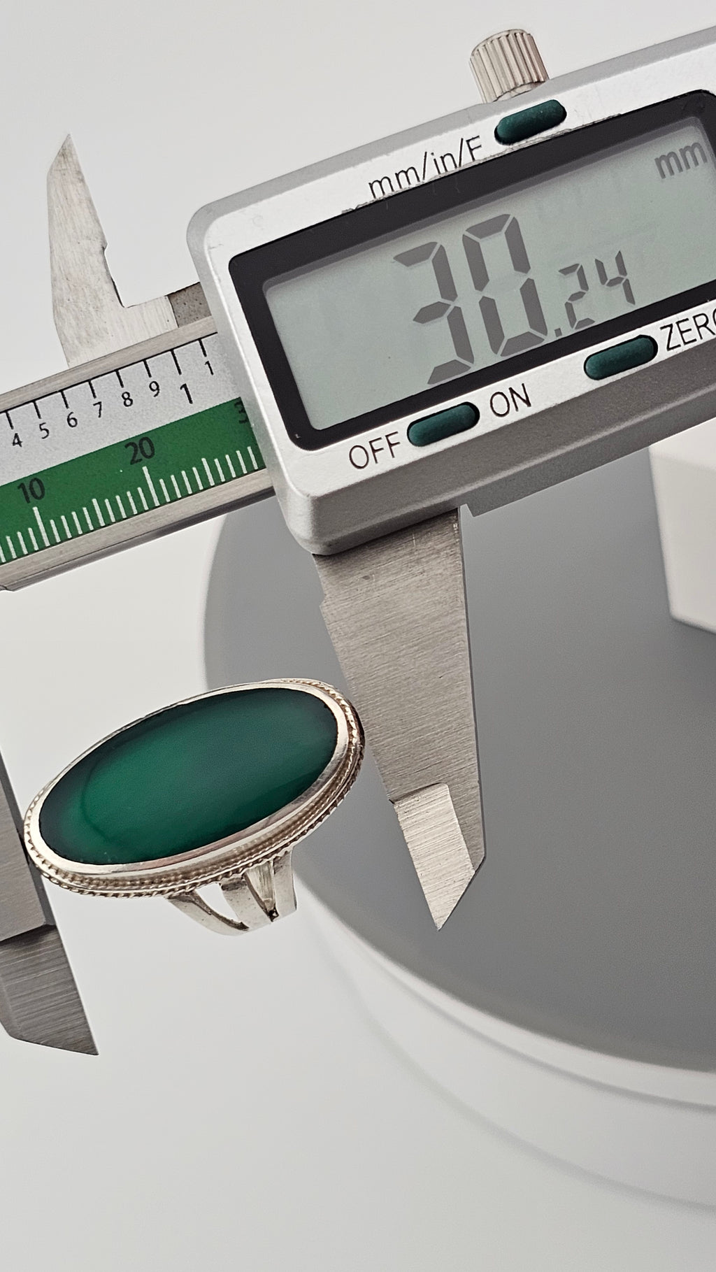 925 Sterling Silver Statement Ring set with Natural Green Onyx,size O