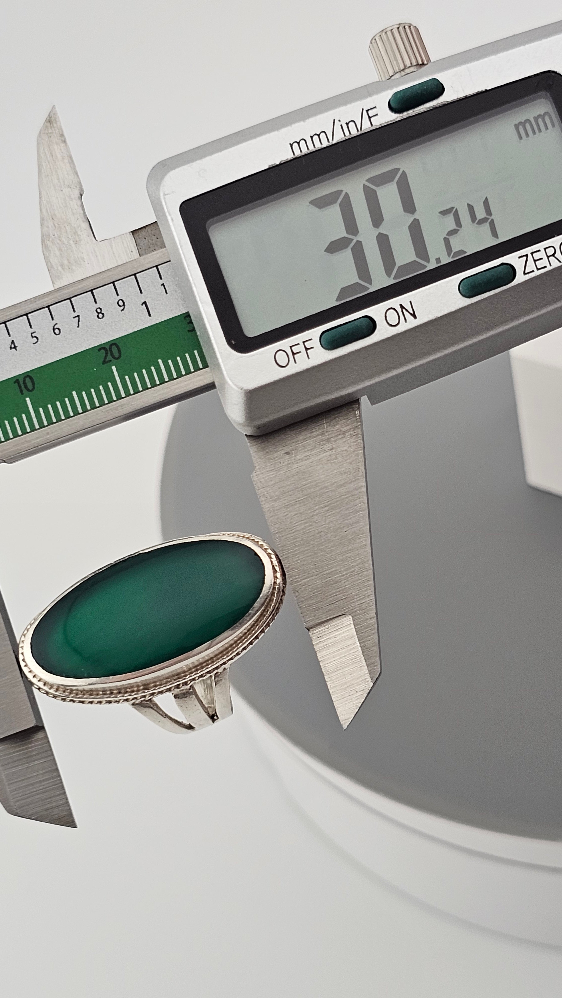 925 Sterling Silver Statement Ring set with Natural Green Onyx,size O