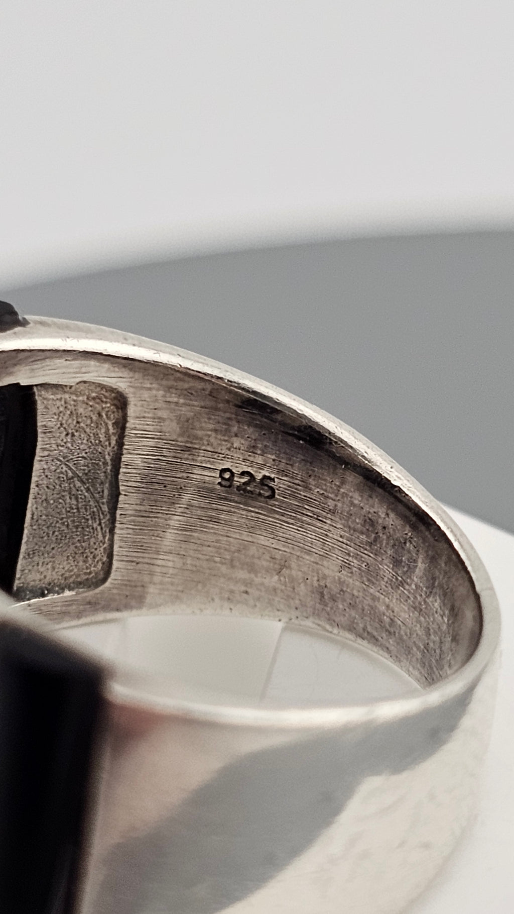 925 Sterling Silver Wide Band Ring Featuring Black Onyx and Marcasites, M 1/2