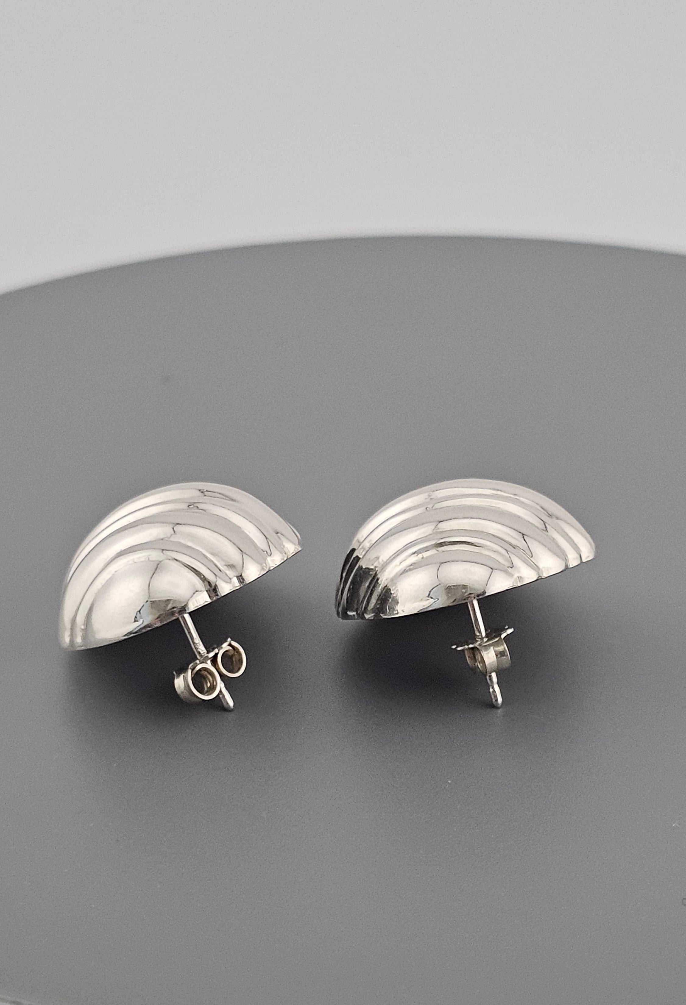 Vintage  Solid 925 Sterling Silver Puffy Large Stud Earrings