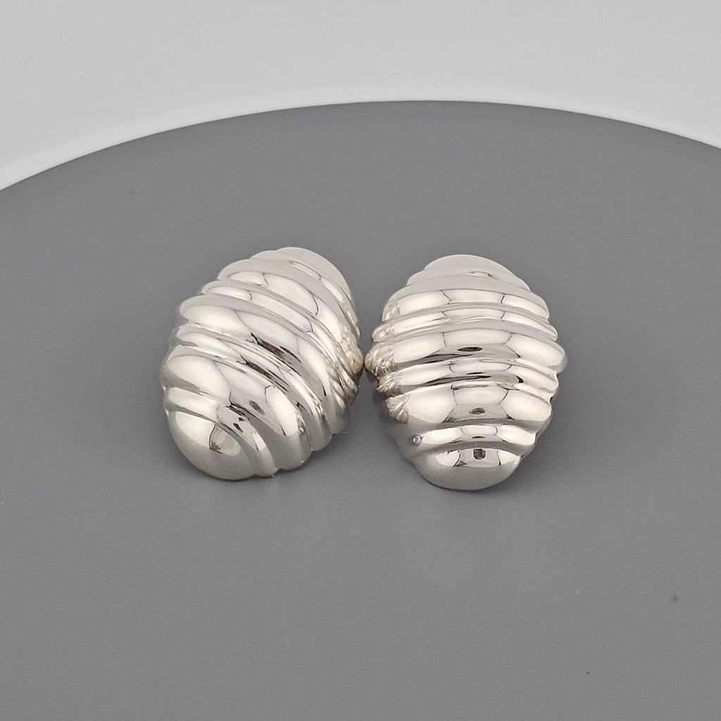 Vintage  Solid 925 Sterling Silver Puffy Large Stud Earrings