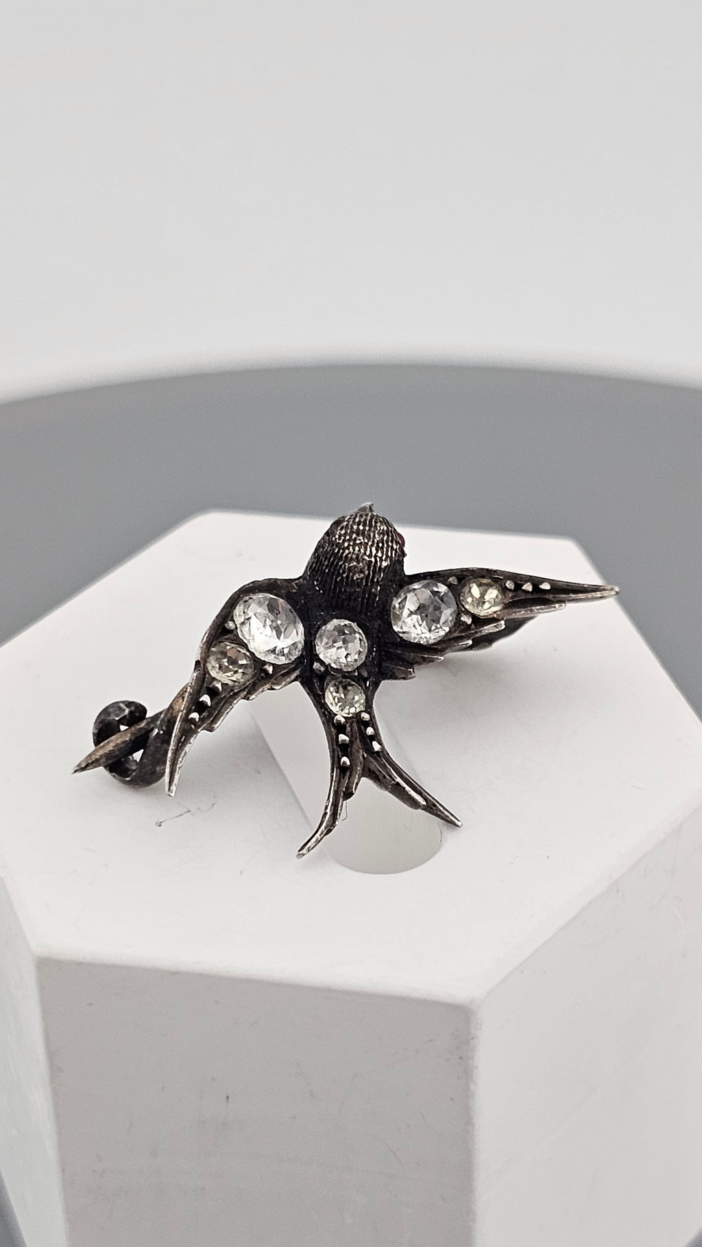 Antique Victorian Silver Paste Swallow Bird Brooch with a Red Paste Eyes