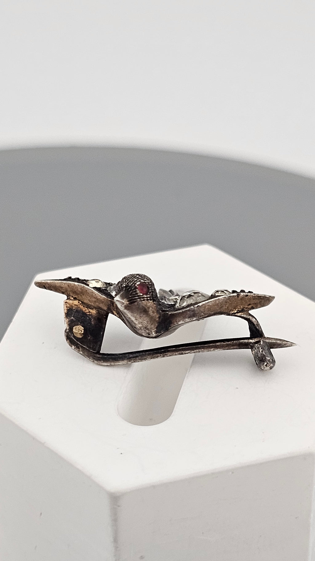 Antique Victorian Silver Paste Swallow Bird Brooch with a Red Paste Eyes