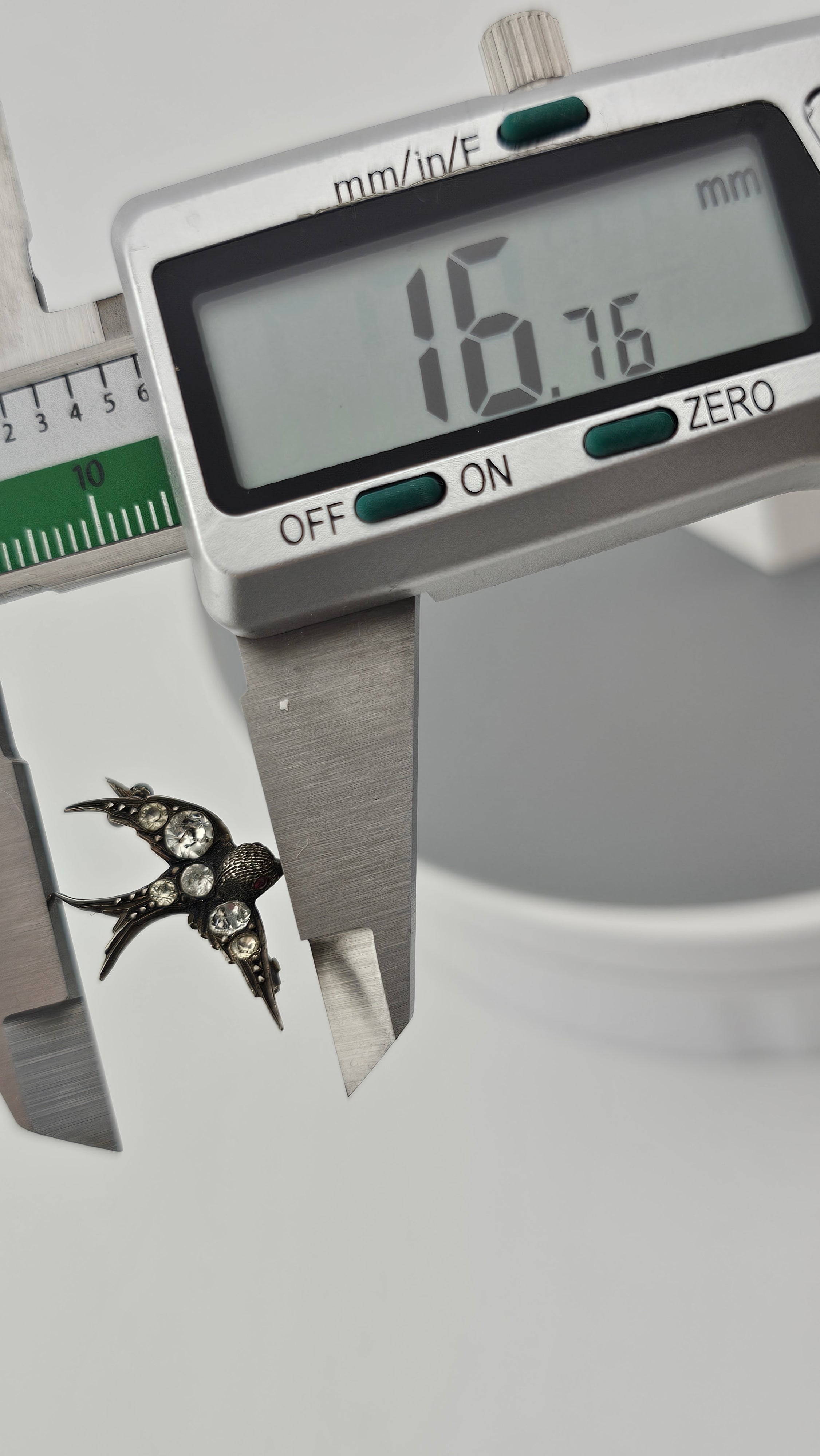 Antique Victorian Silver Paste Swallow Bird Brooch with a Red Paste Eyes