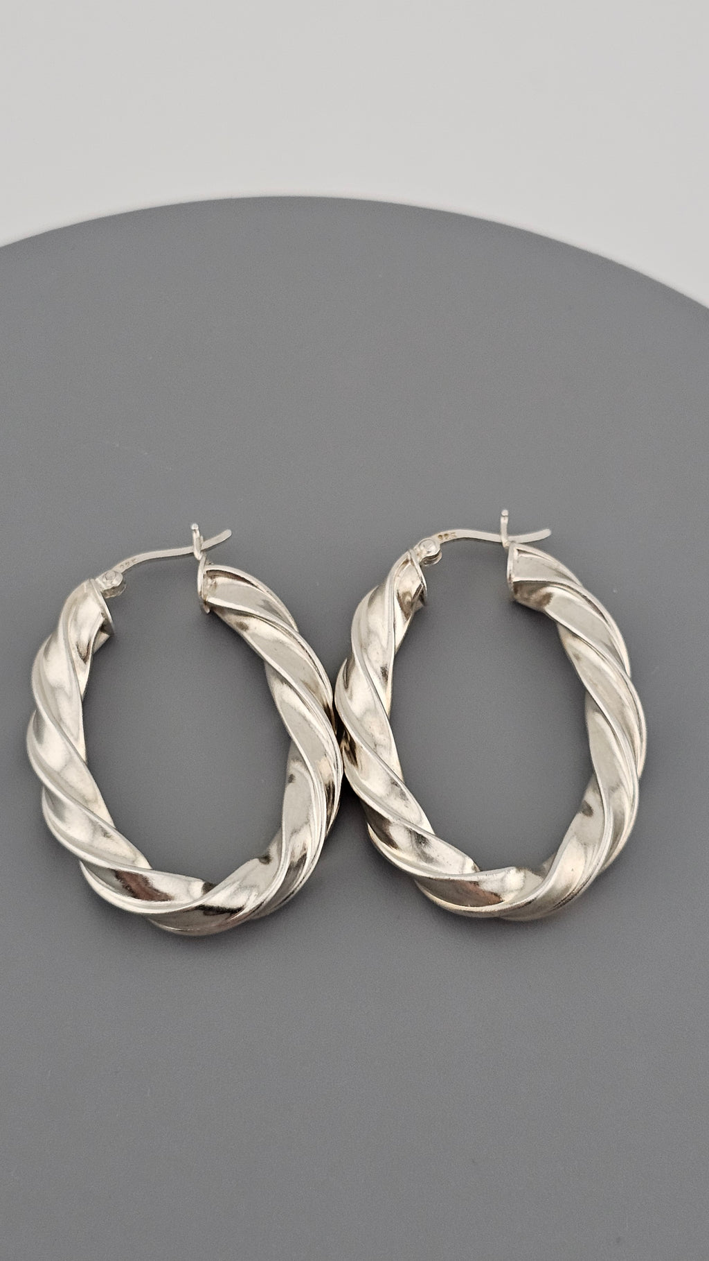 925 Sterling Silver Twisted Oval Hoop Earrings