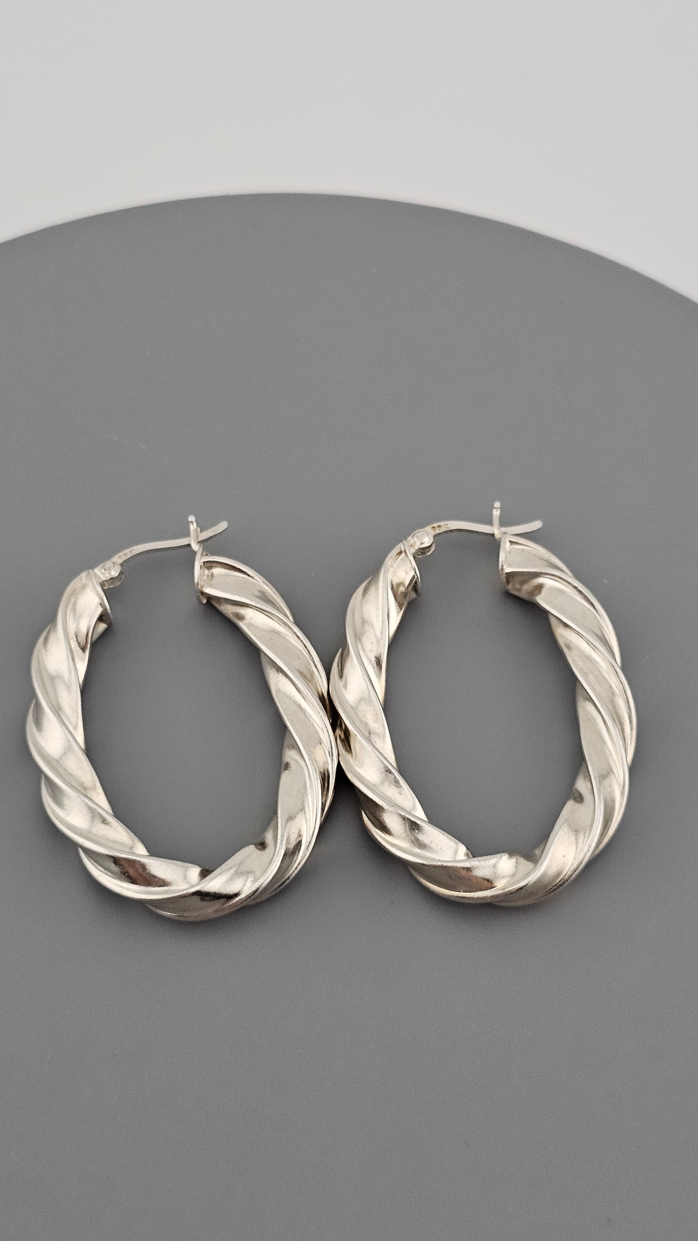925 Sterling Silver Twisted Oval Hoop Earrings