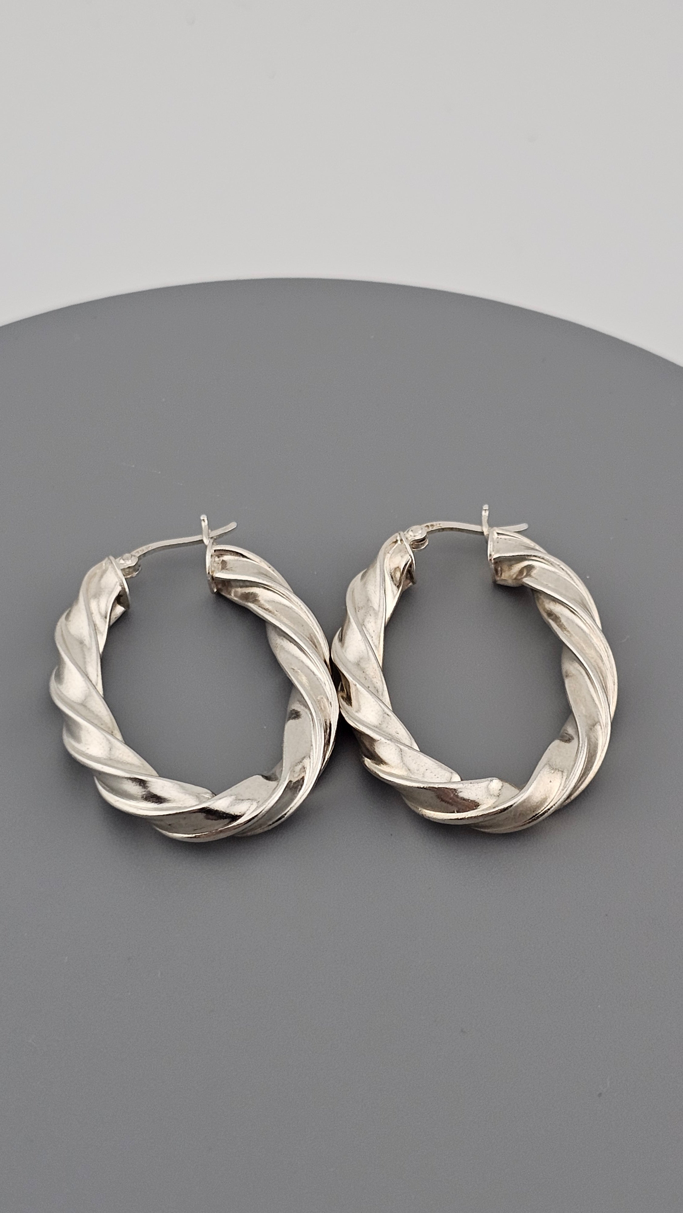 925 Sterling Silver Twisted Oval Hoop Earrings
