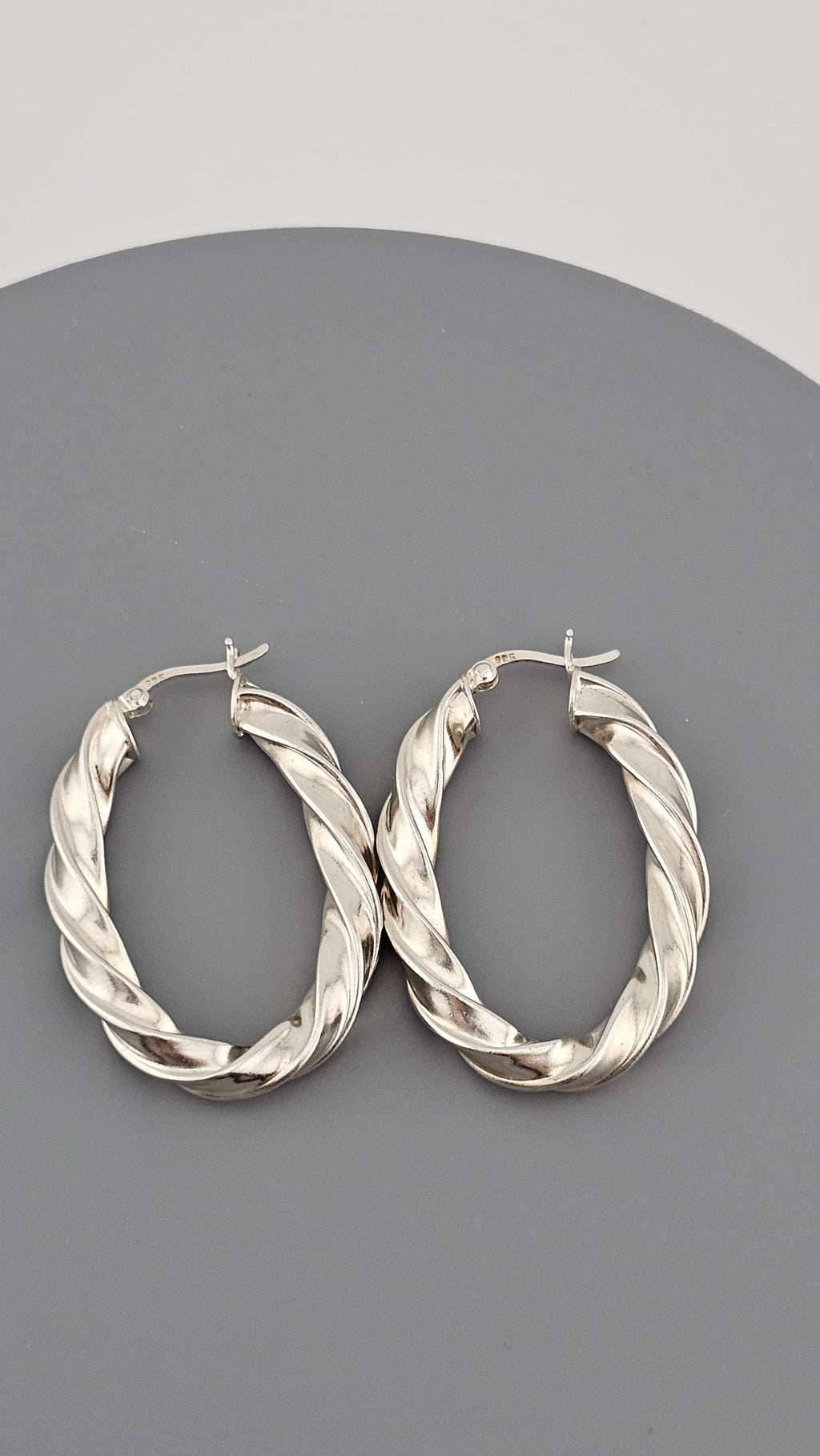 925 Sterling Silver Twisted Oval Hoop Earrings