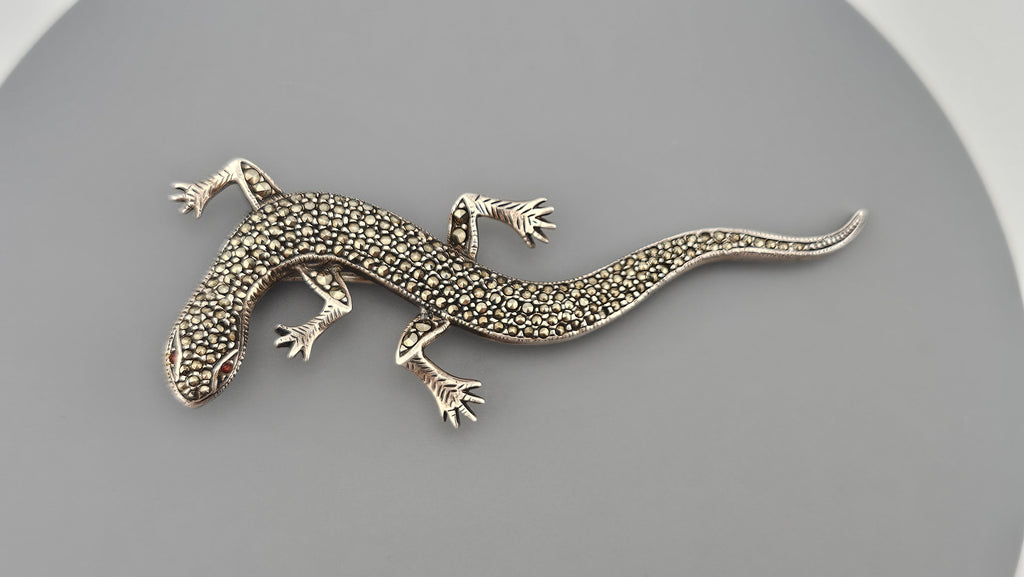 Vintage 925 Sterling Silver Large Lizard Pin Brooch