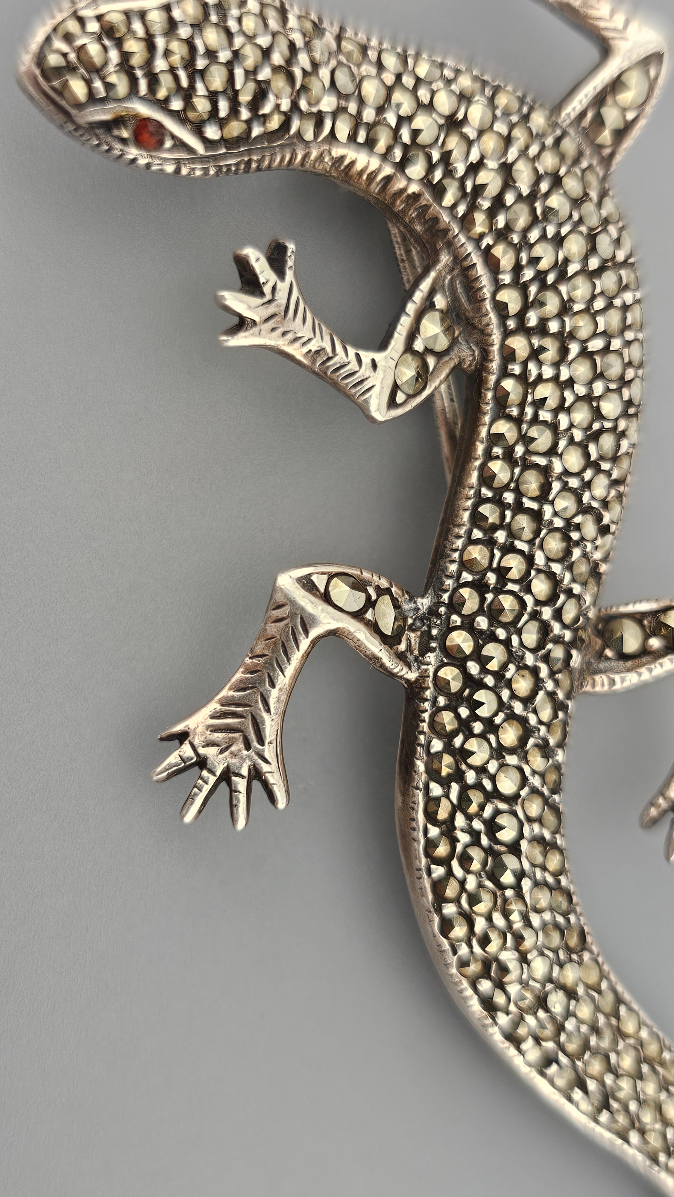 Vintage 925 Sterling Silver Large Lizard Pin Brooch