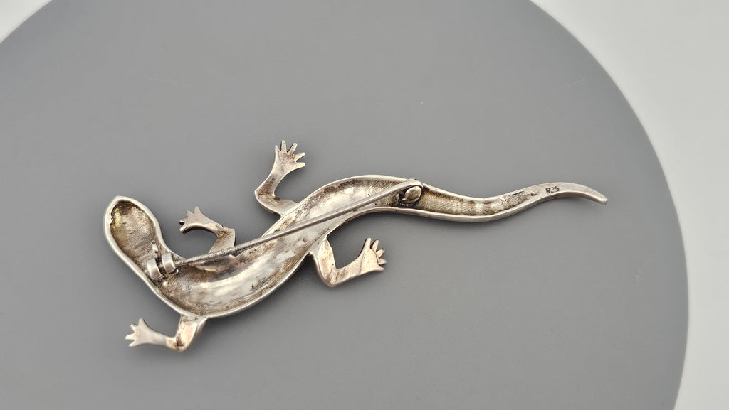 Vintage 925 Sterling Silver Large Lizard Pin Brooch