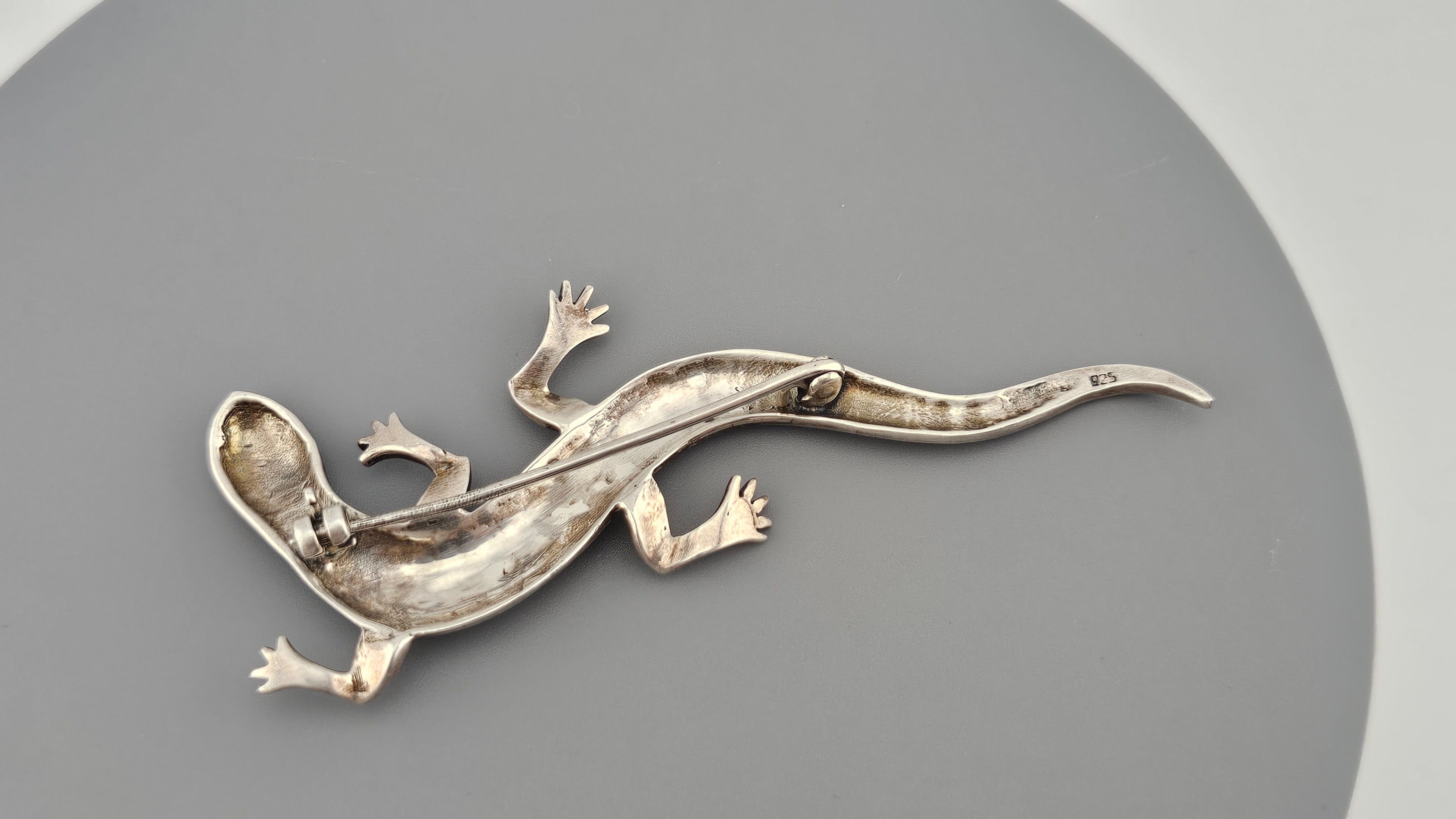 Vintage 925 Sterling Silver Large Lizard Pin Brooch