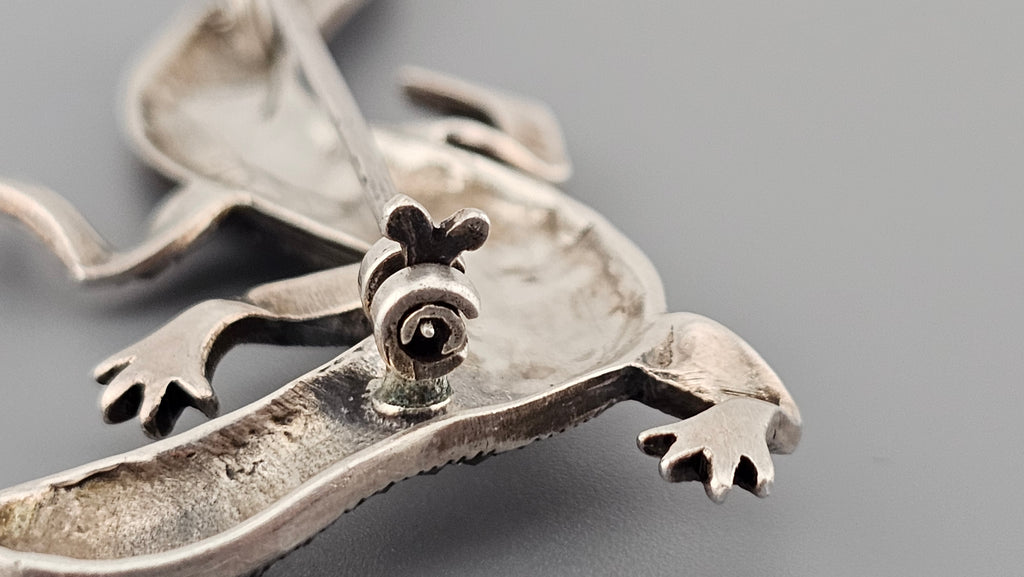 Vintage 925 Sterling Silver Large Lizard Pin Brooch