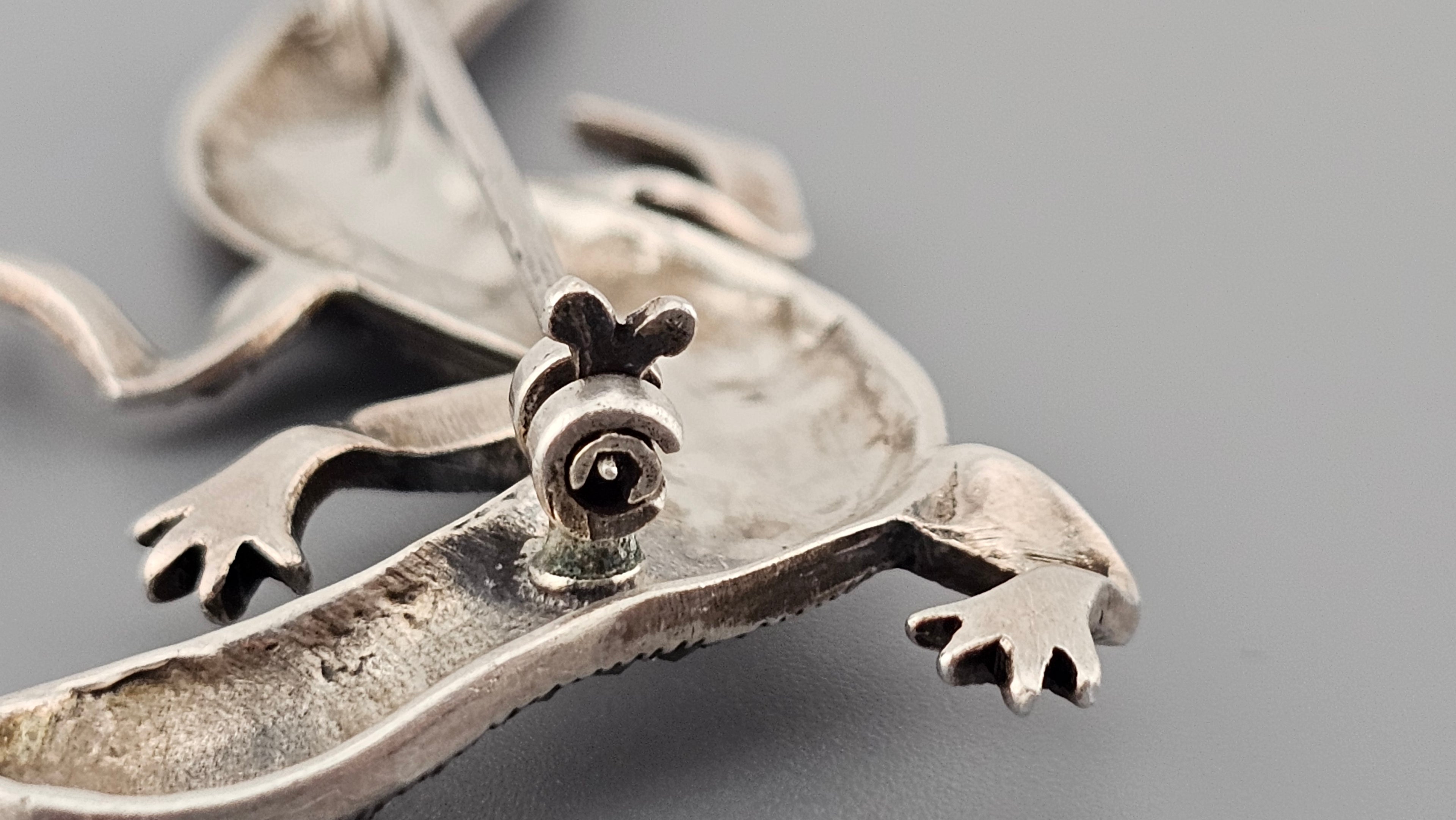 Vintage 925 Sterling Silver Large Lizard Pin Brooch