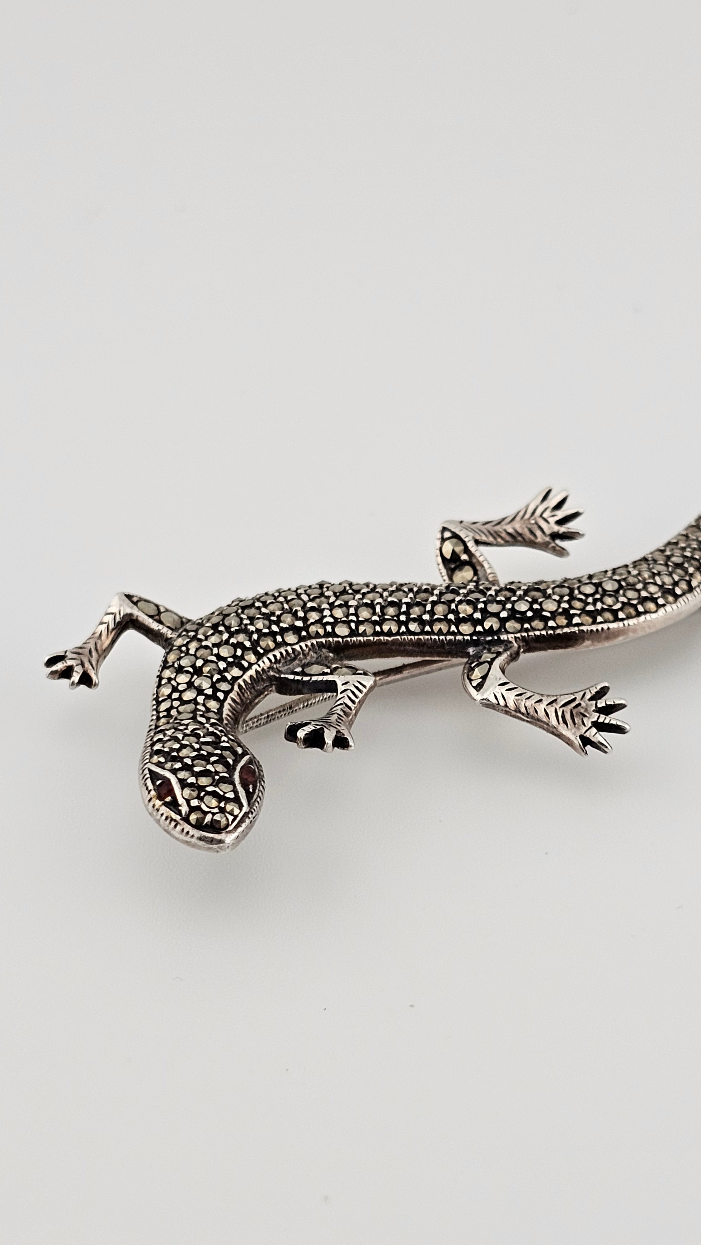Vintage 925 Sterling Silver Large Lizard Pin Brooch