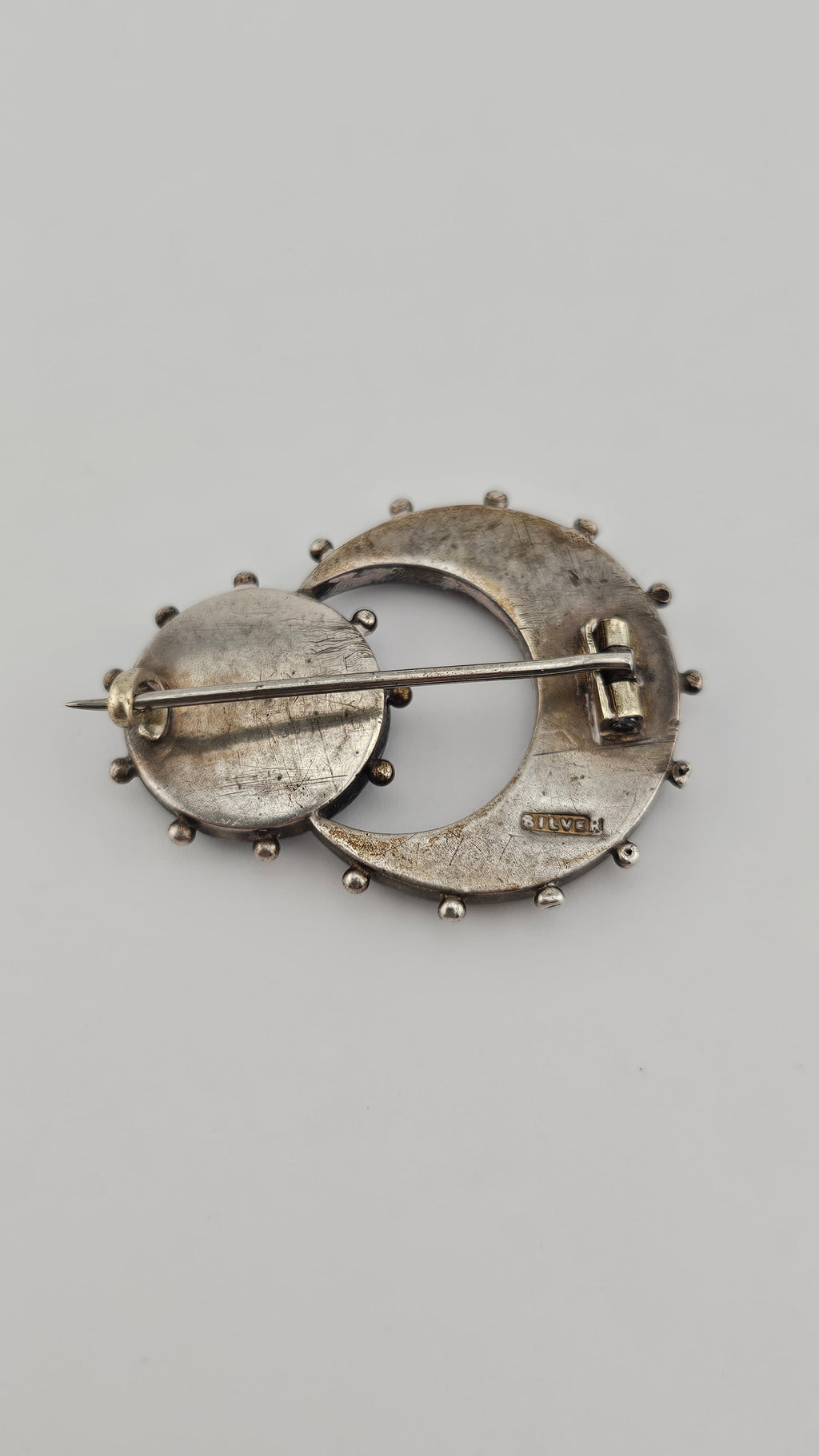 Antique Silver Italian Micro Mosaic Honeymoon Brooch