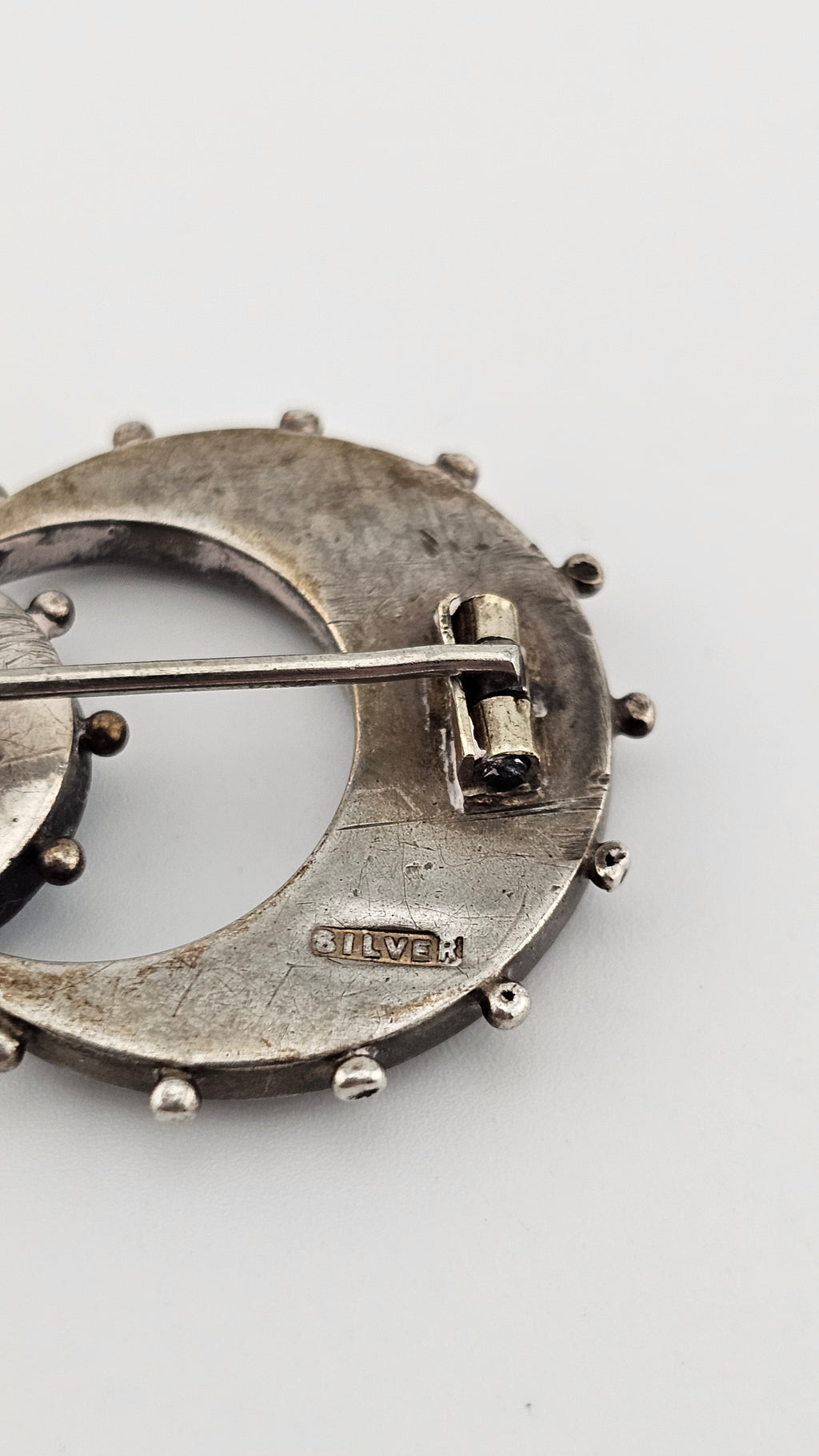 Antique Silver Italian Micro Mosaic Honeymoon Brooch