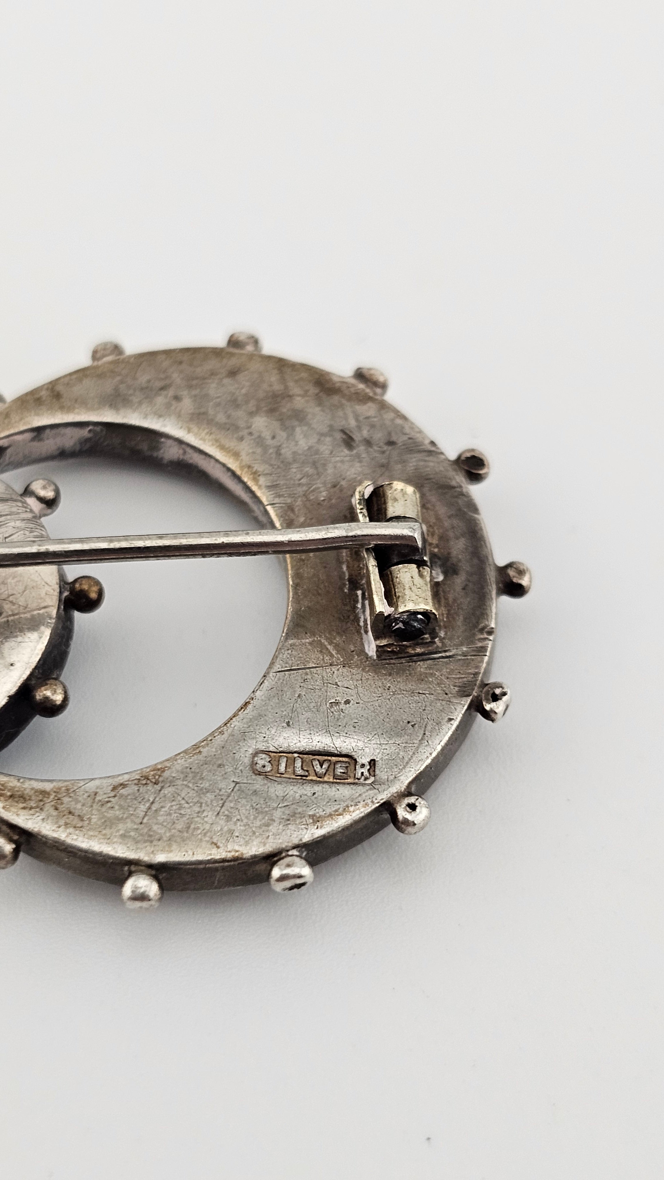 Antique Silver Italian Micro Mosaic Honeymoon Brooch