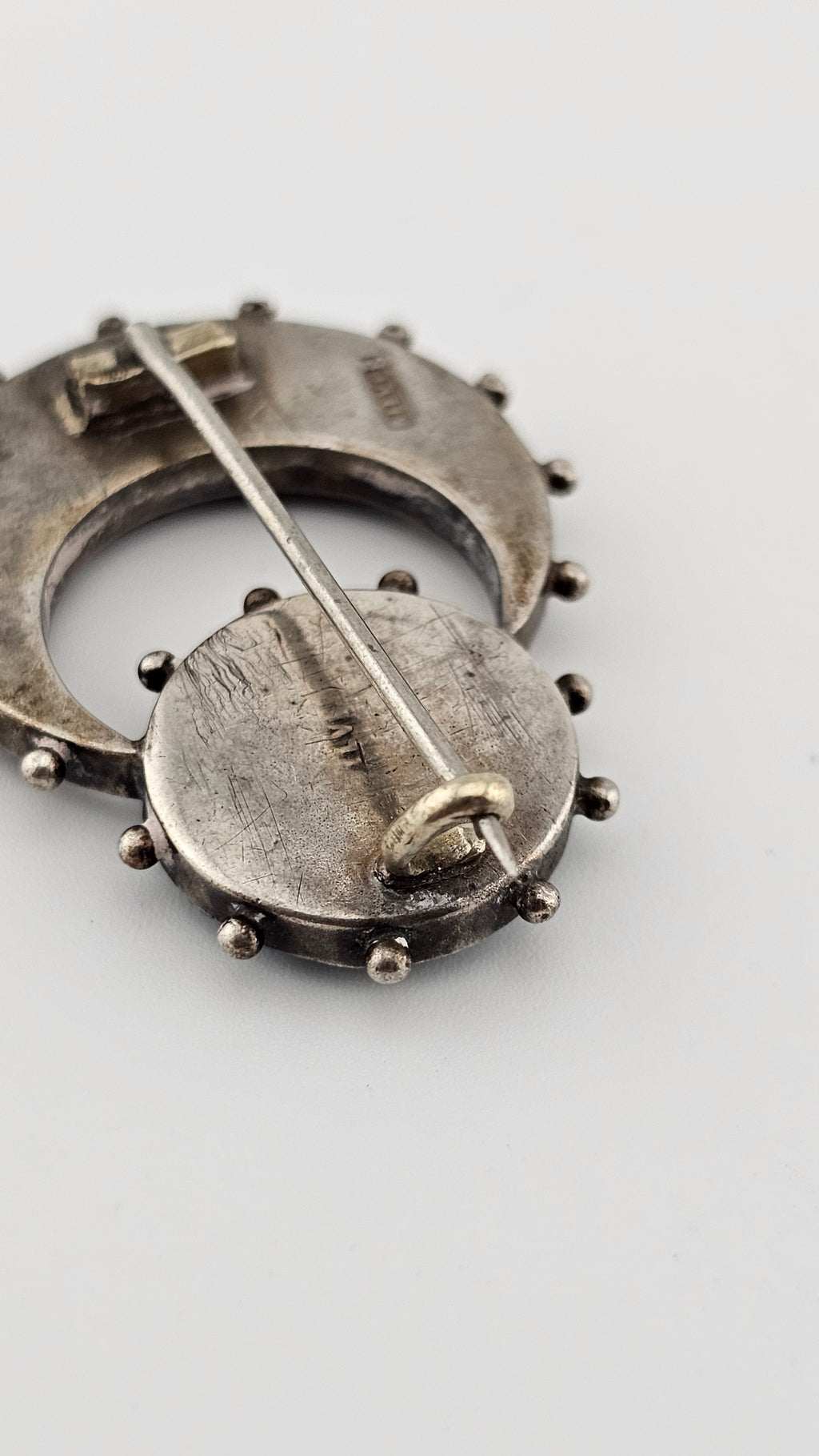 Antique Silver Italian Micro Mosaic Honeymoon Brooch