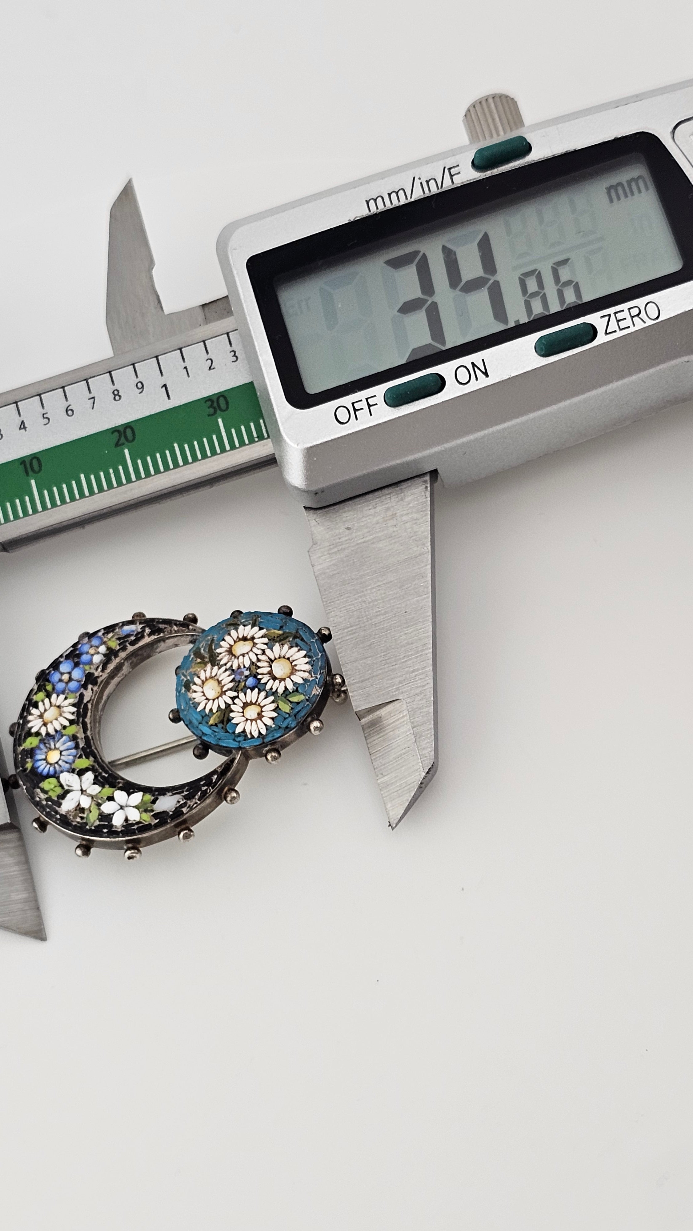 Antique Silver Italian Micro Mosaic Honeymoon Brooch