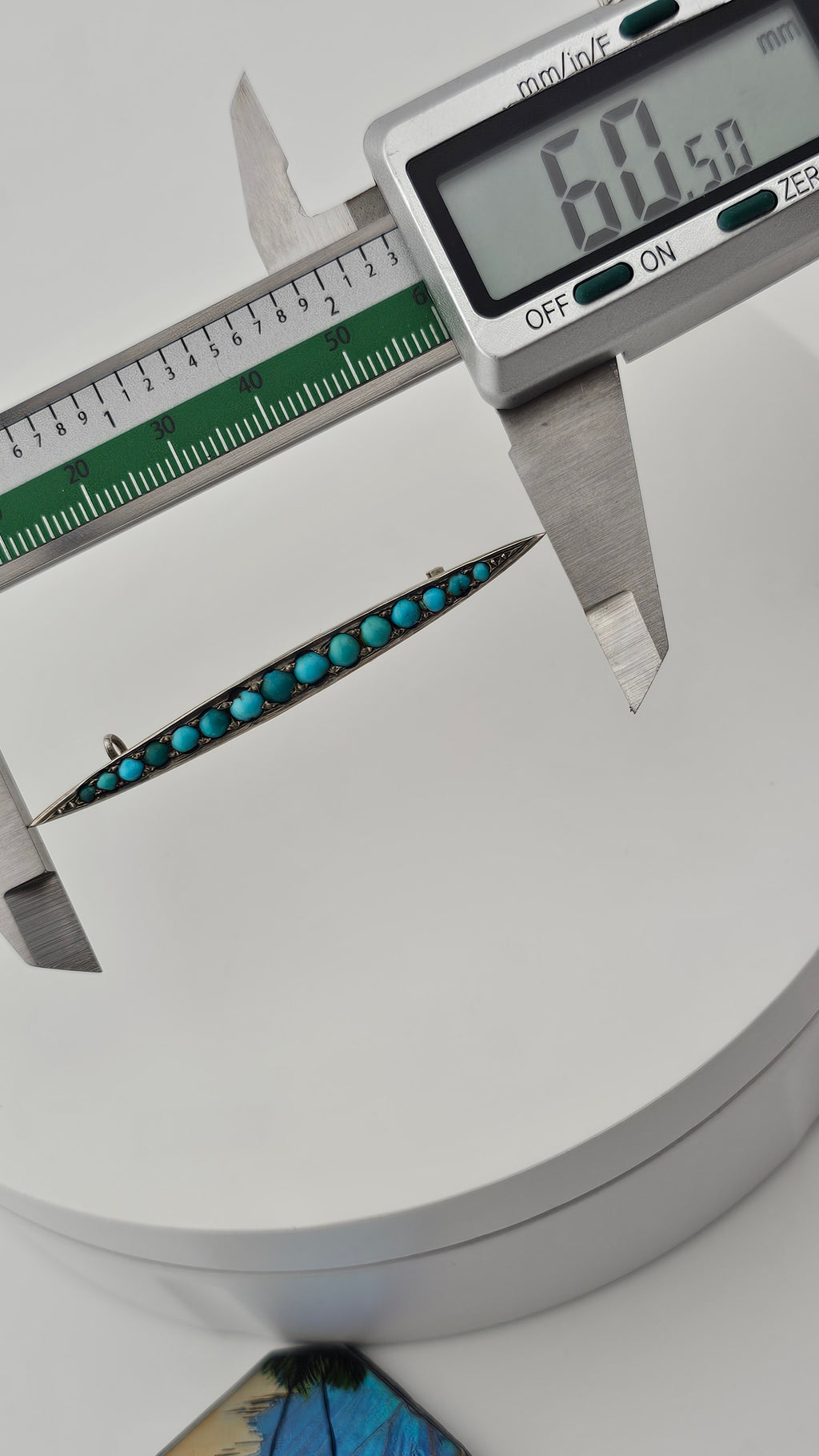 Antique Silver Gilt Bar Pin Brooch set with Turquoise Cabochon Stones