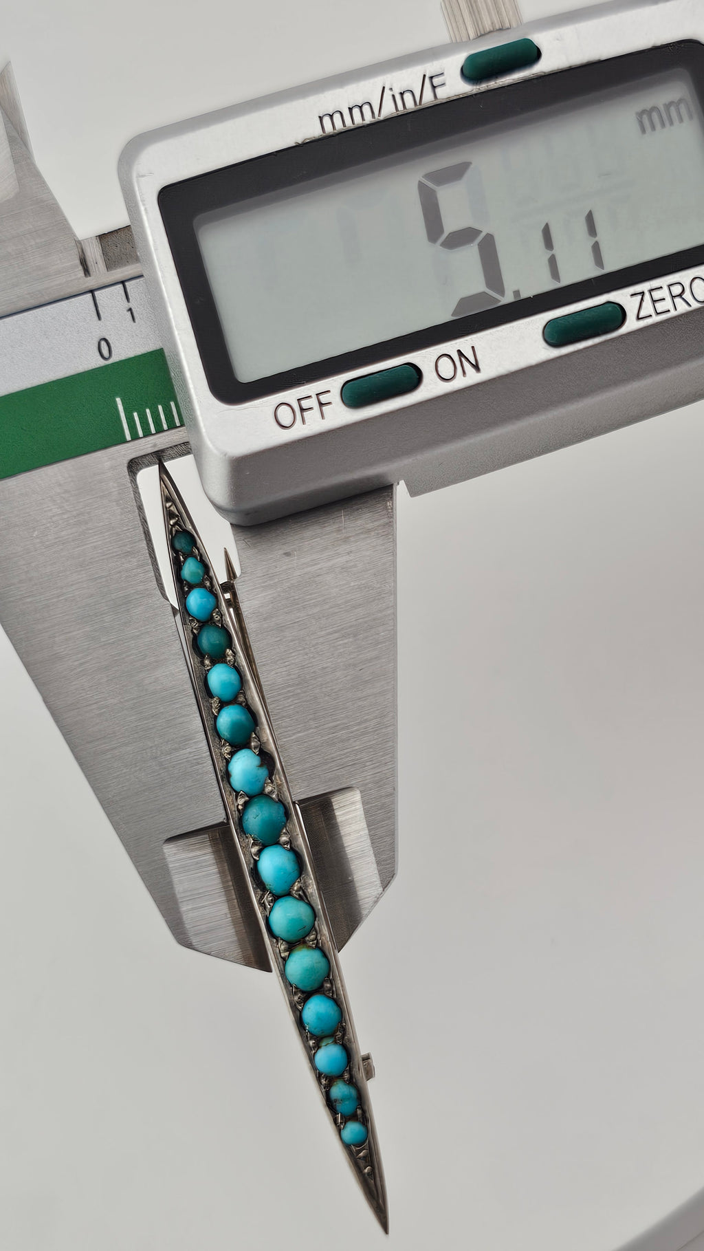 Antique Silver Gilt Bar Pin Brooch set with Turquoise Cabochon Stones