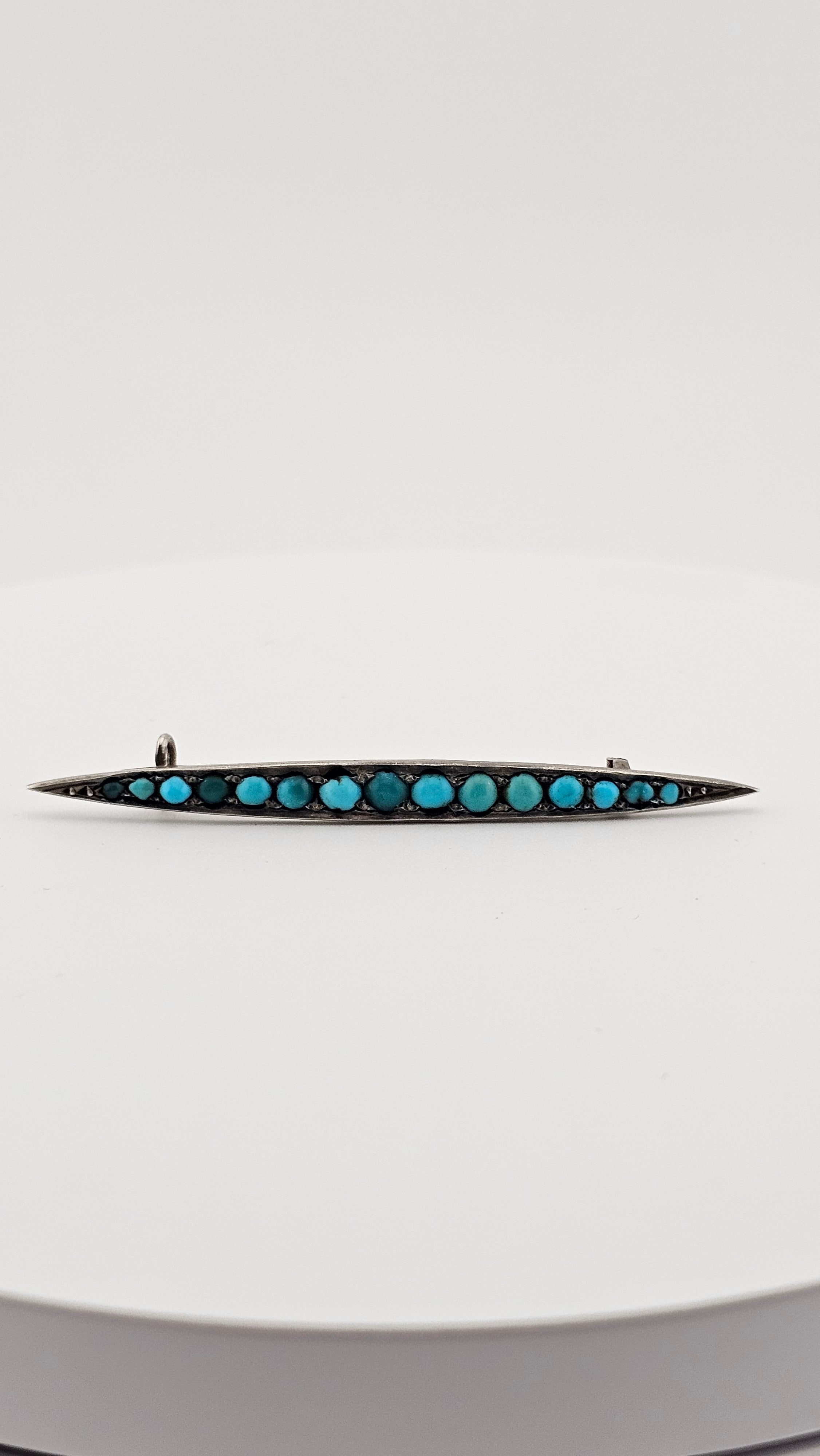 Antique Silver Gilt Bar Pin Brooch set with Turquoise Cabochon Stones