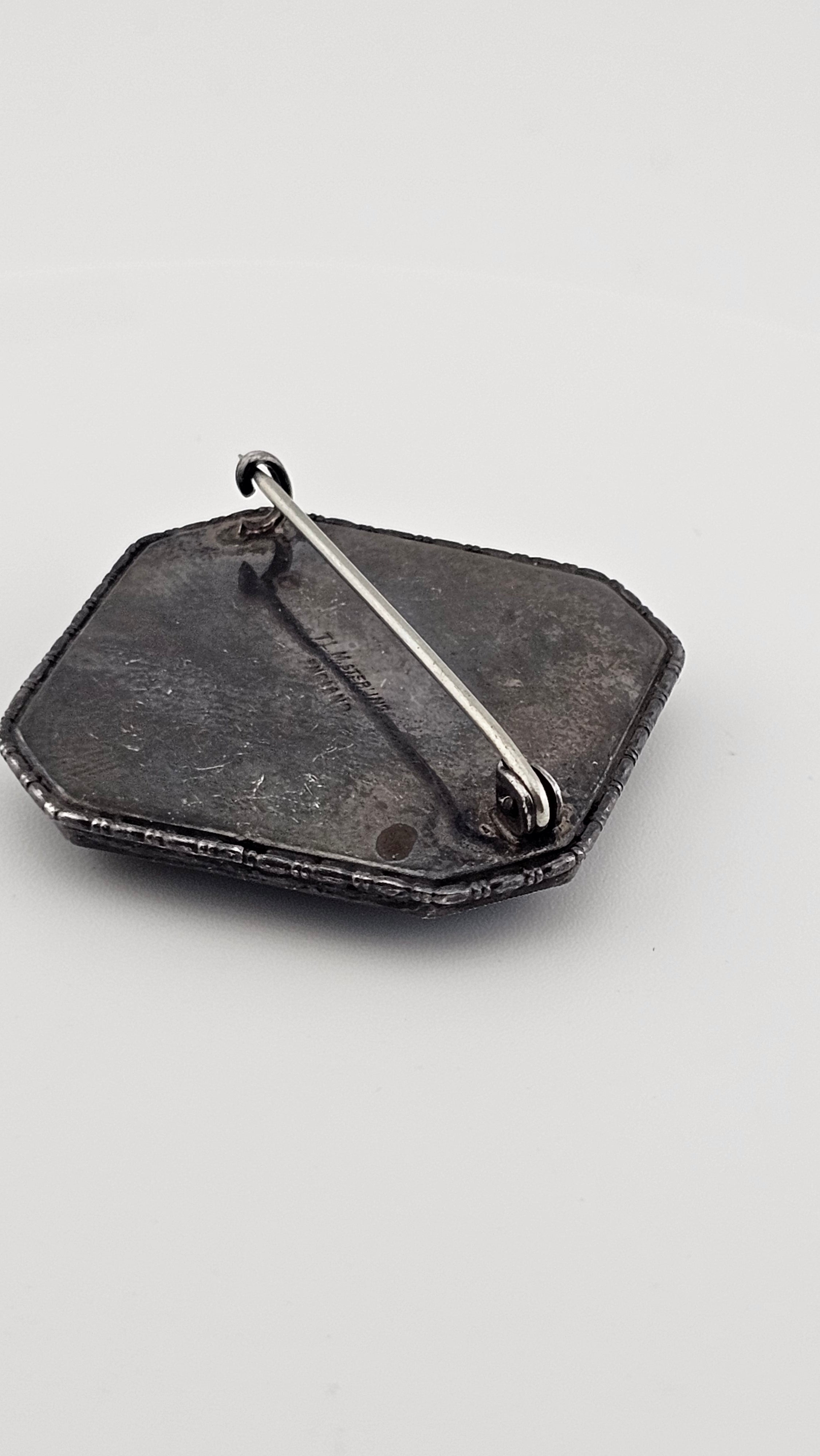 Antique 1920 Sterling Silver Blue Morpho Butterfly Wing Brooch