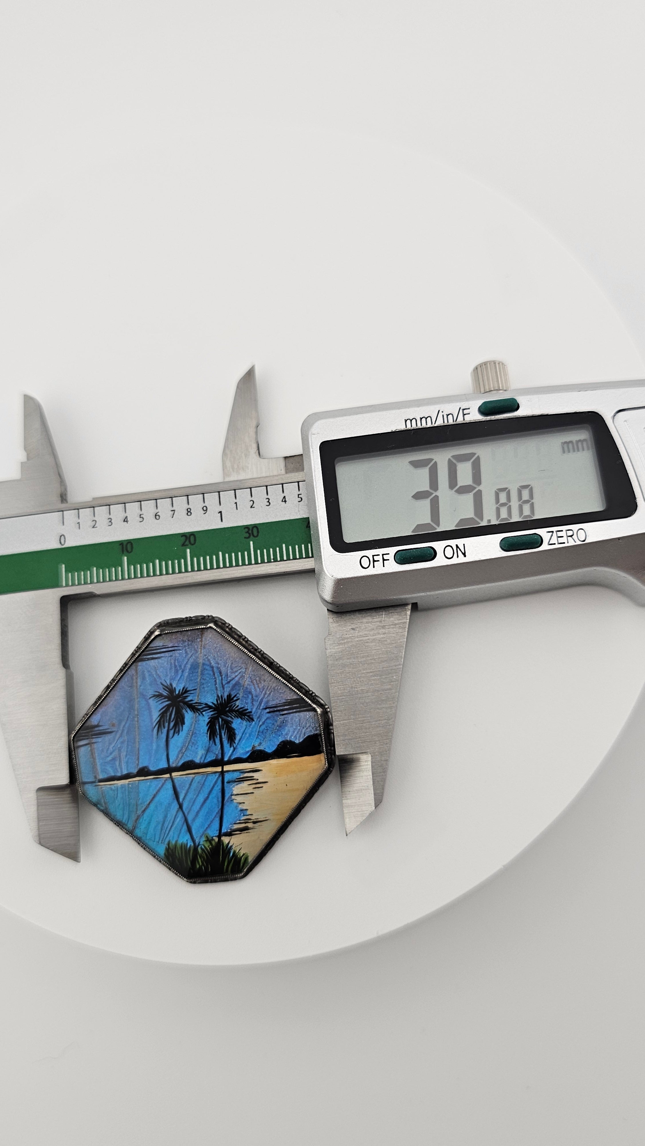 Antique 1920 Sterling Silver Blue Morpho Butterfly Wing Brooch