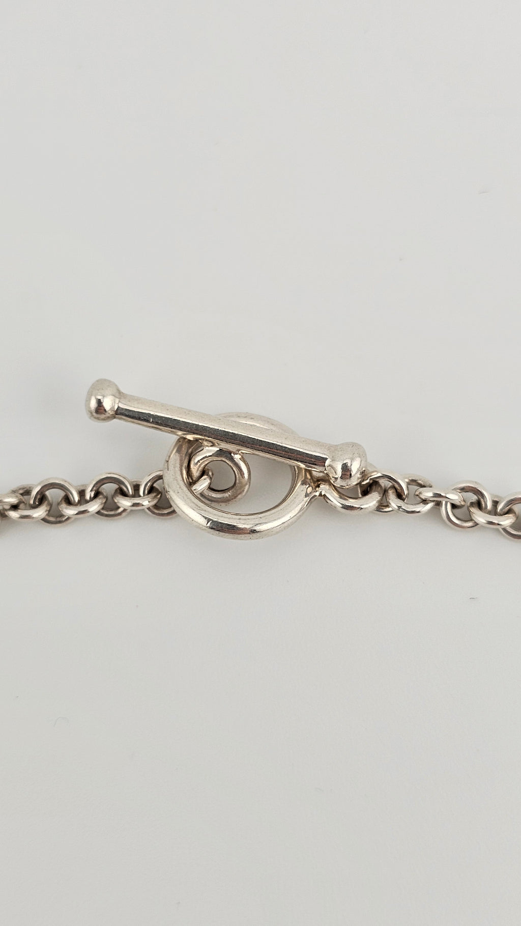 Vintage 925 Sterling Silver T Bar Necklace Featuring Snowflake Obsidian and Mother of Pearl