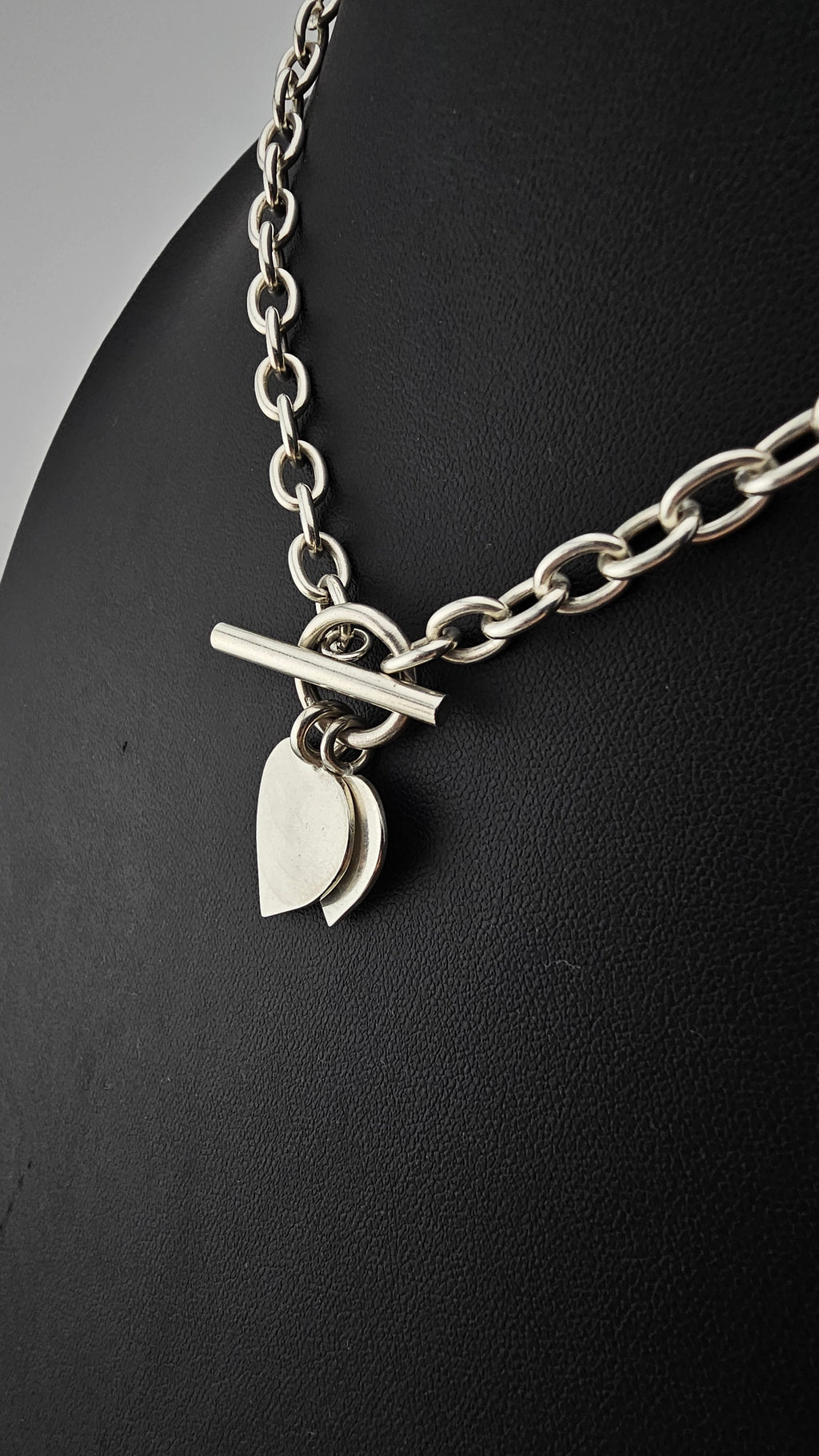 925 Sterling Silver Heart T-bar Toggle Necklace, lengt 41cm