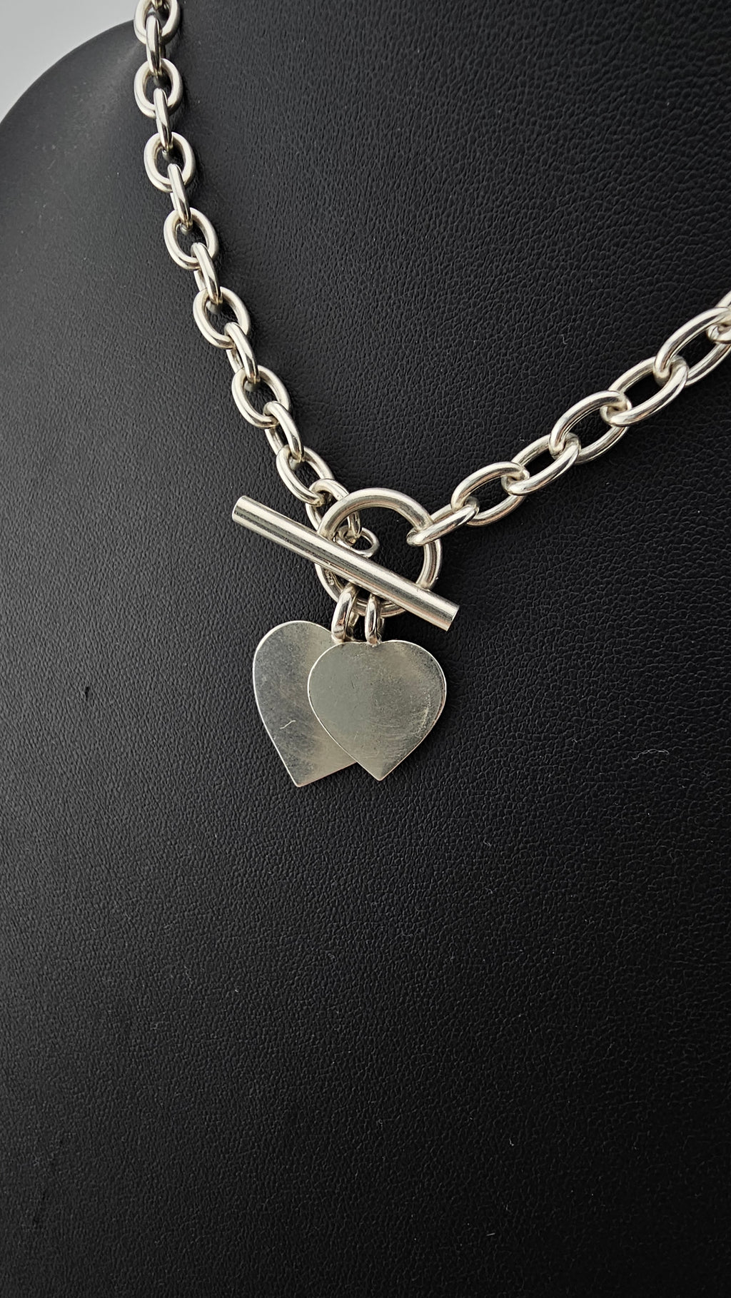 925 Sterling Silver Heart T-bar Toggle Necklace, lengt 41cm