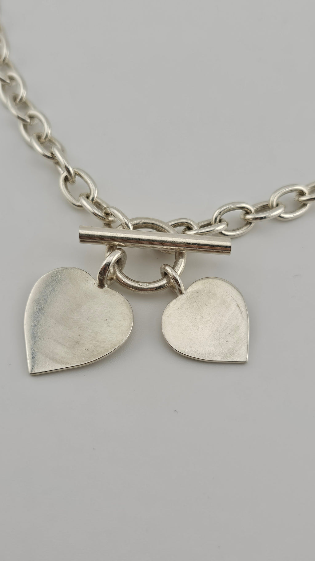 925 Sterling Silver Heart T-bar Toggle Necklace, lengt 41cm