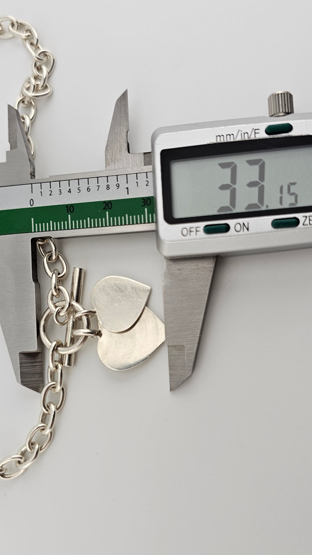 925 Sterling Silver Heart T-bar Toggle Necklace, lengt 41cm