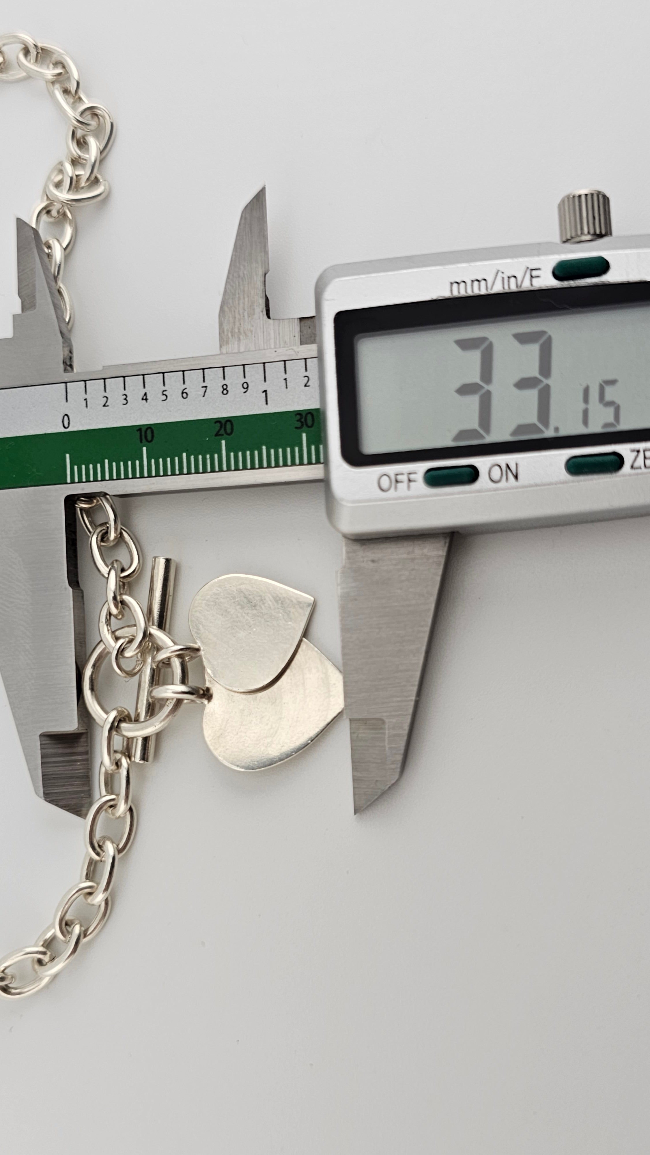 925 Sterling Silver Heart T-bar Toggle Necklace, lengt 41cm