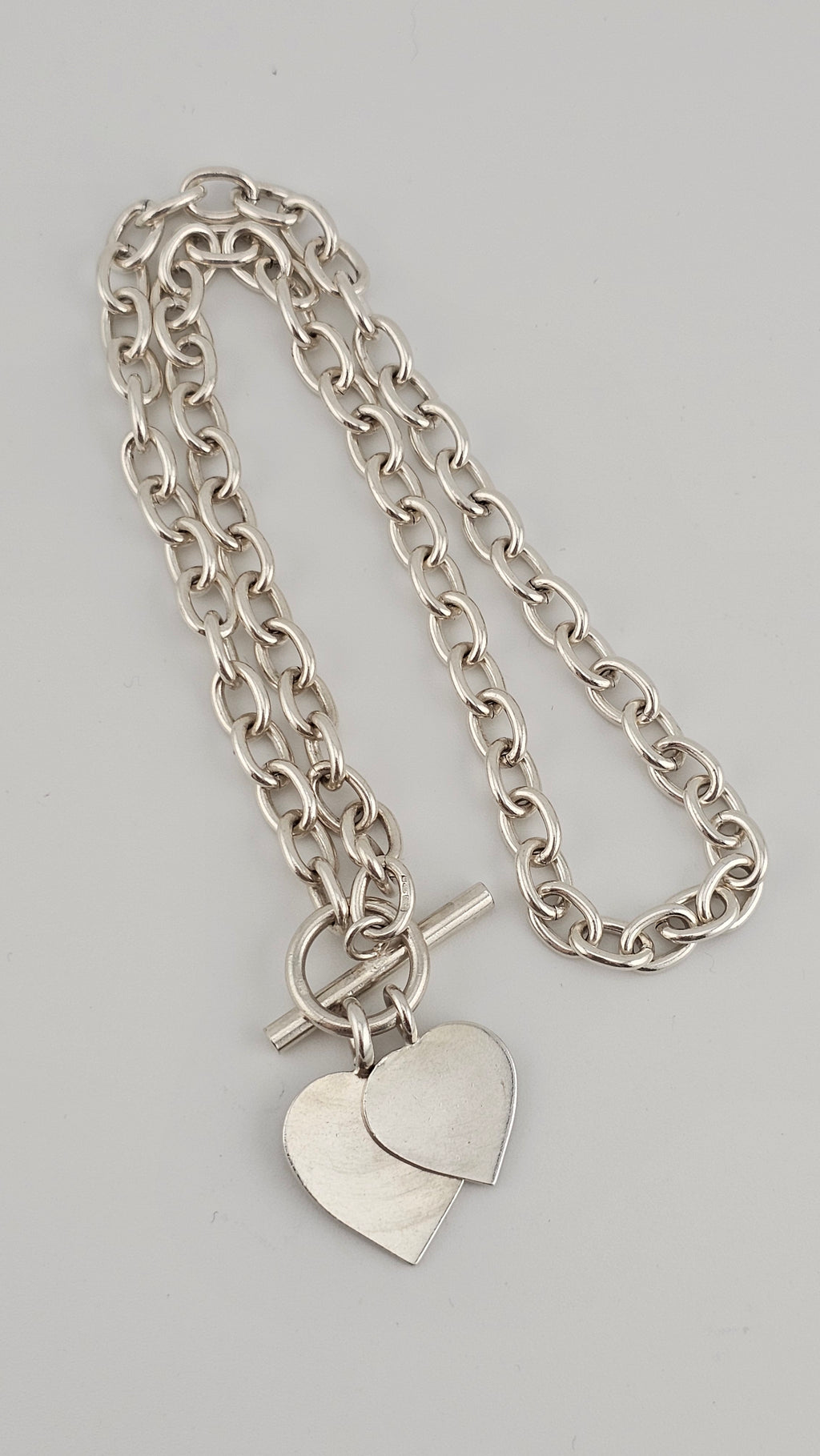 925 Sterling Silver Heart T-bar Toggle Necklace, lengt 41cm