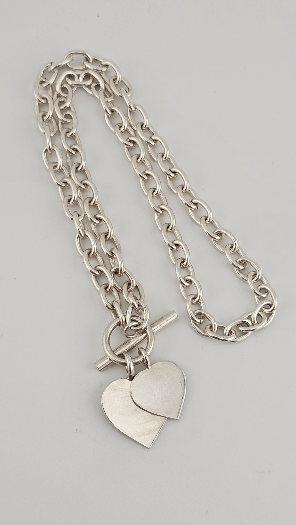 925 Sterling Silver Heart T-bar Toggle Necklace, lengt 41cm
